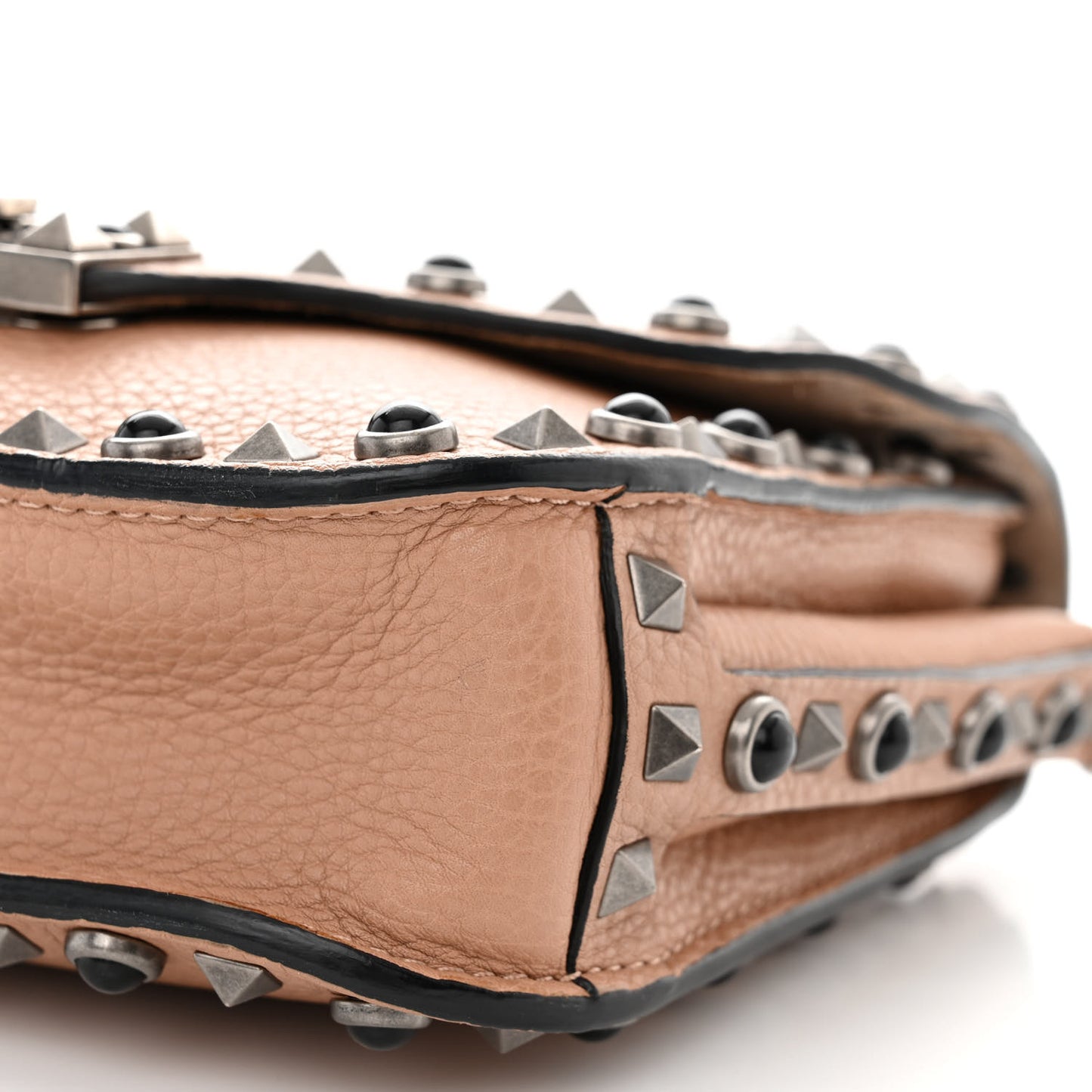 Grained Calfskin Onyx Guitar Strap Rockstud Rolling Shoulder Flap Messenger Bag Soft Noisette