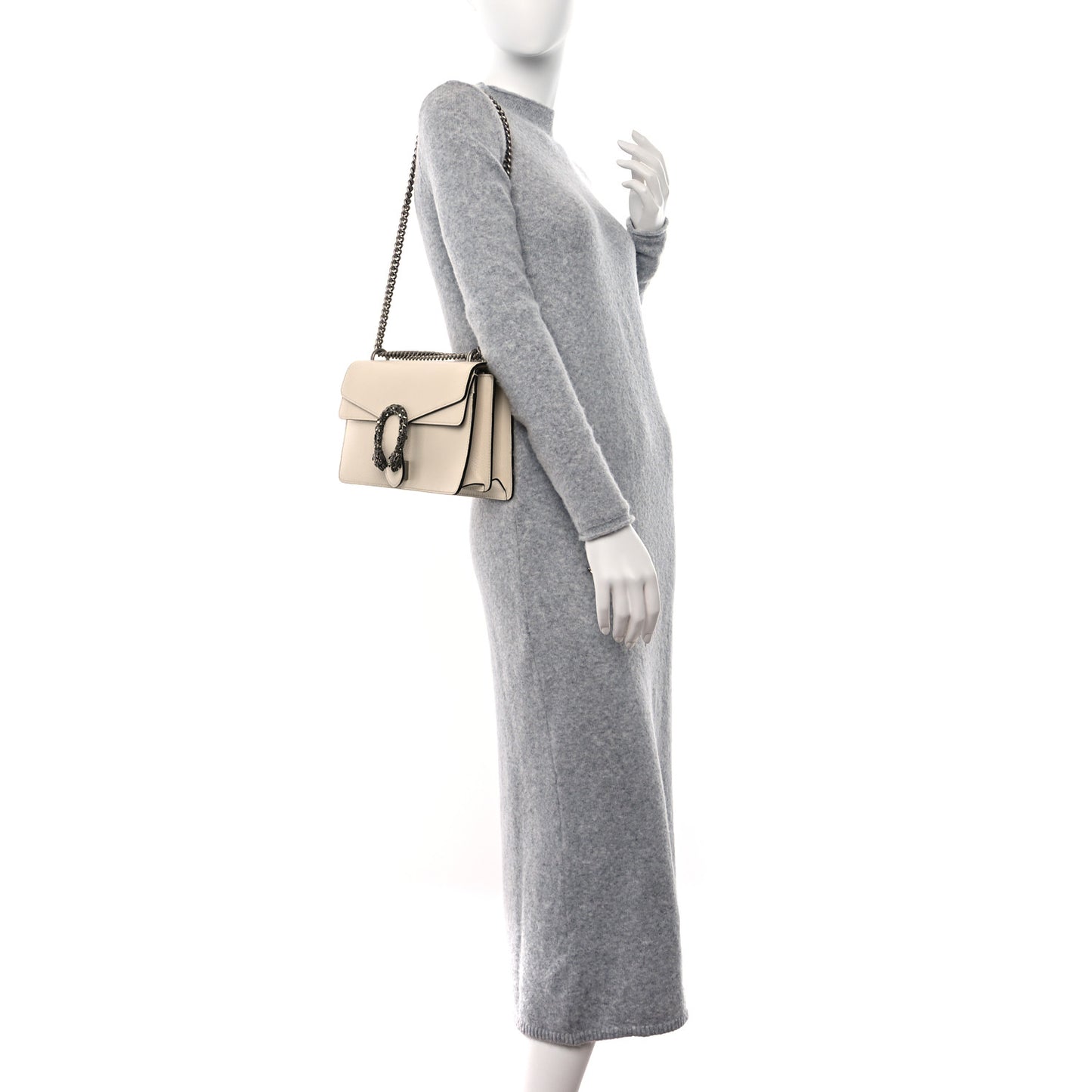 Textured Calfskin Crystal Small Dionysus Shoulder Bag Mystic White