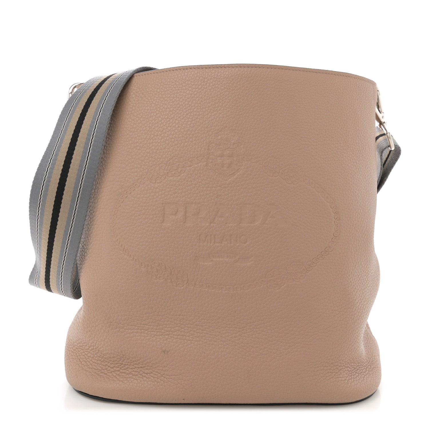Prada Vitello Phenix Embossed Logo Shoulder Bag Cammeo 1710948