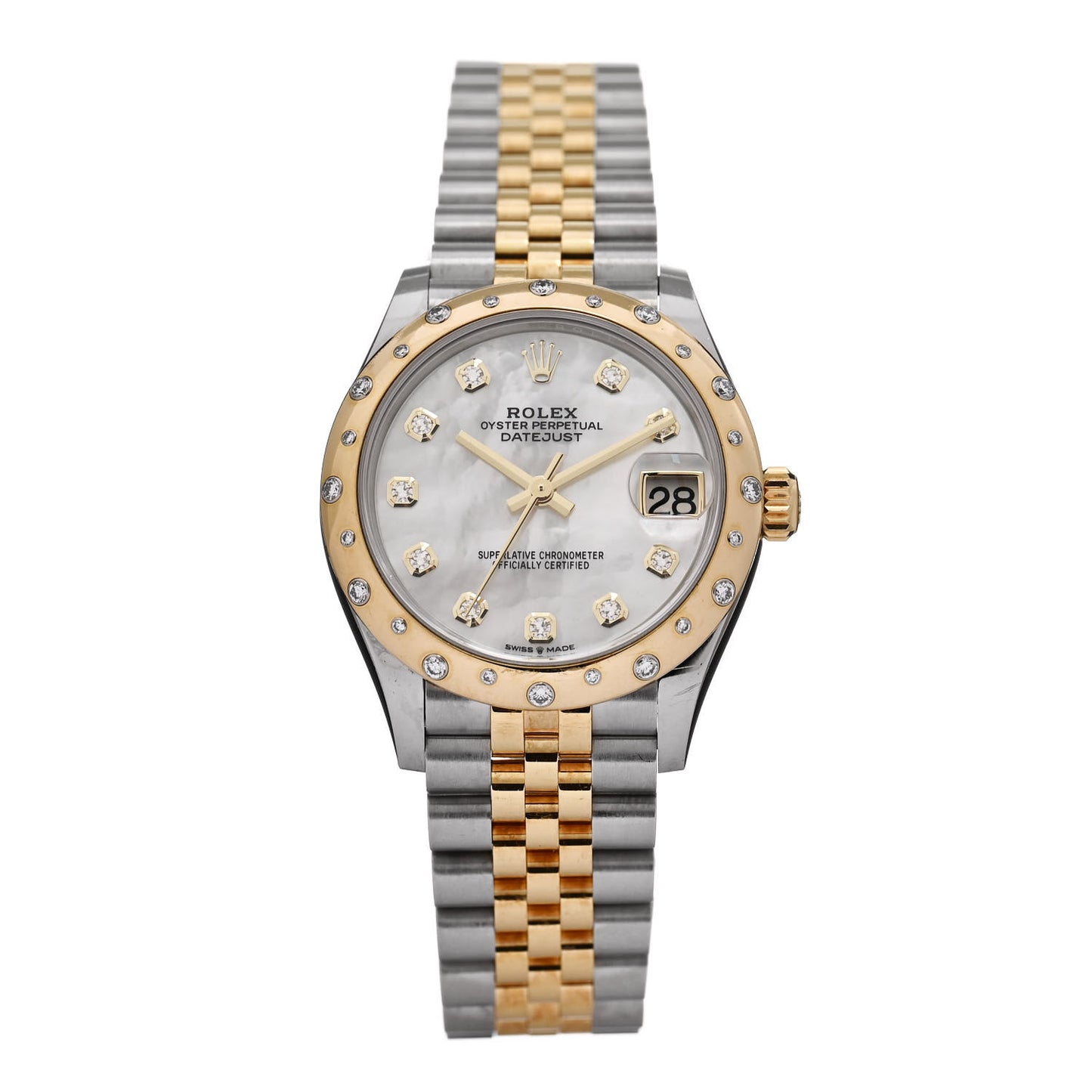 Stainless Steel 18K Yellow Gold Diamond Mother of Pearl 31mm Oyster Perpetual Datejust Watch 278343RBR