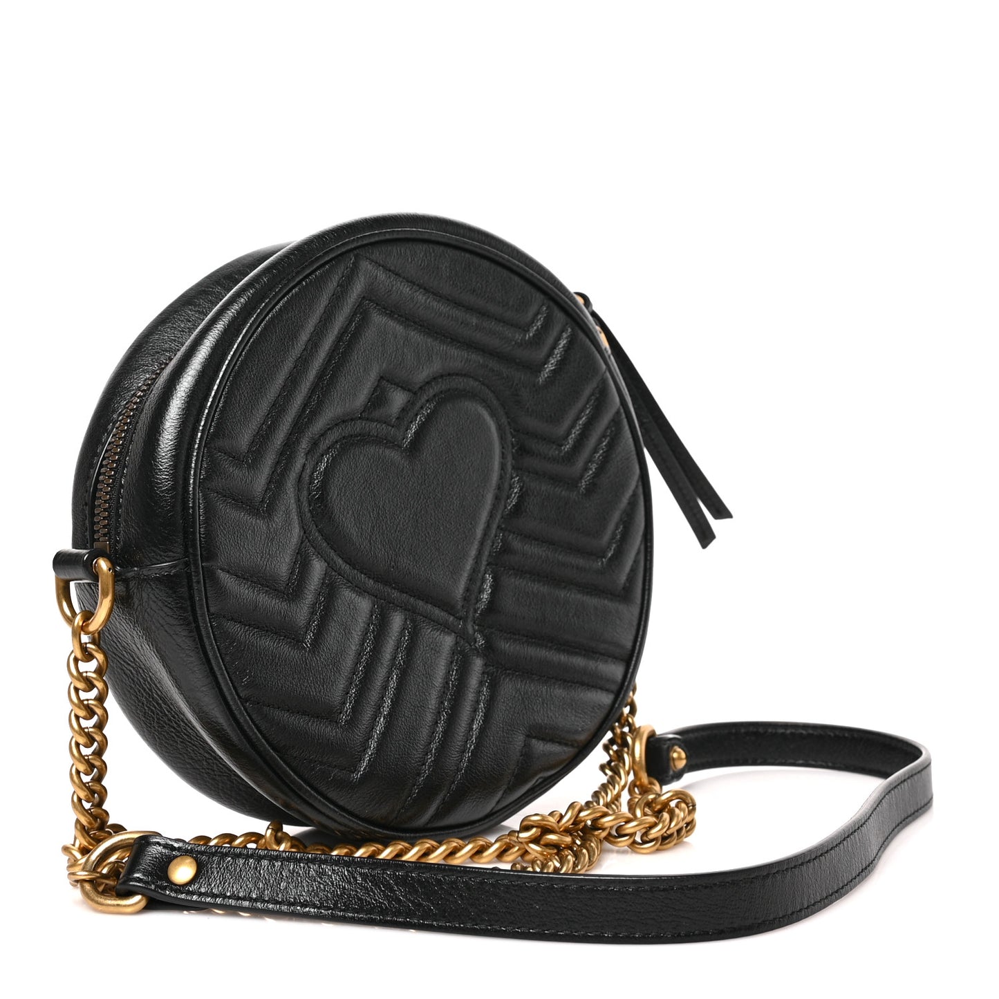 Azalea Calfskin Matelasse Heart Mini GG Marmont Round Shoulder Bag Black