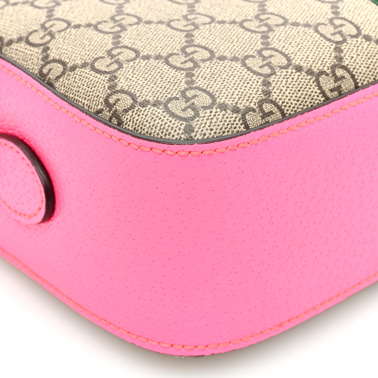 Gucci GG Supreme Monogram Textured Dollar Calfskin Web Ophidia Small Crossbody Bag Beige Ebony Fuchsia 8 of 10