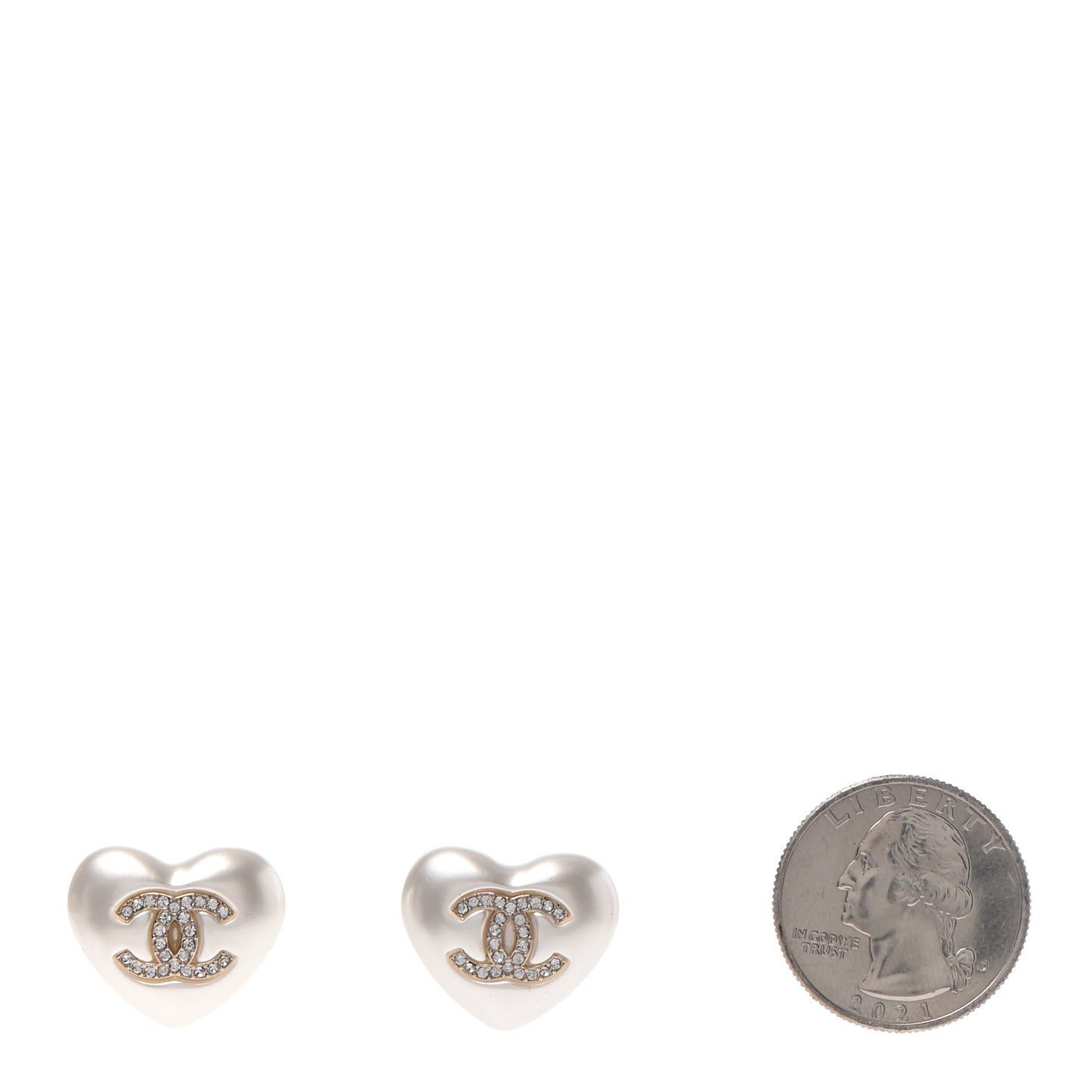 Pearl Crystal CC Heart Earrings Gold