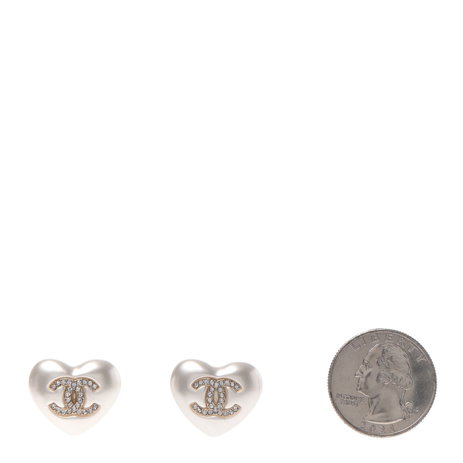 Chanel Pearl Crystal CC Heart Earrings Gold 2 of 4