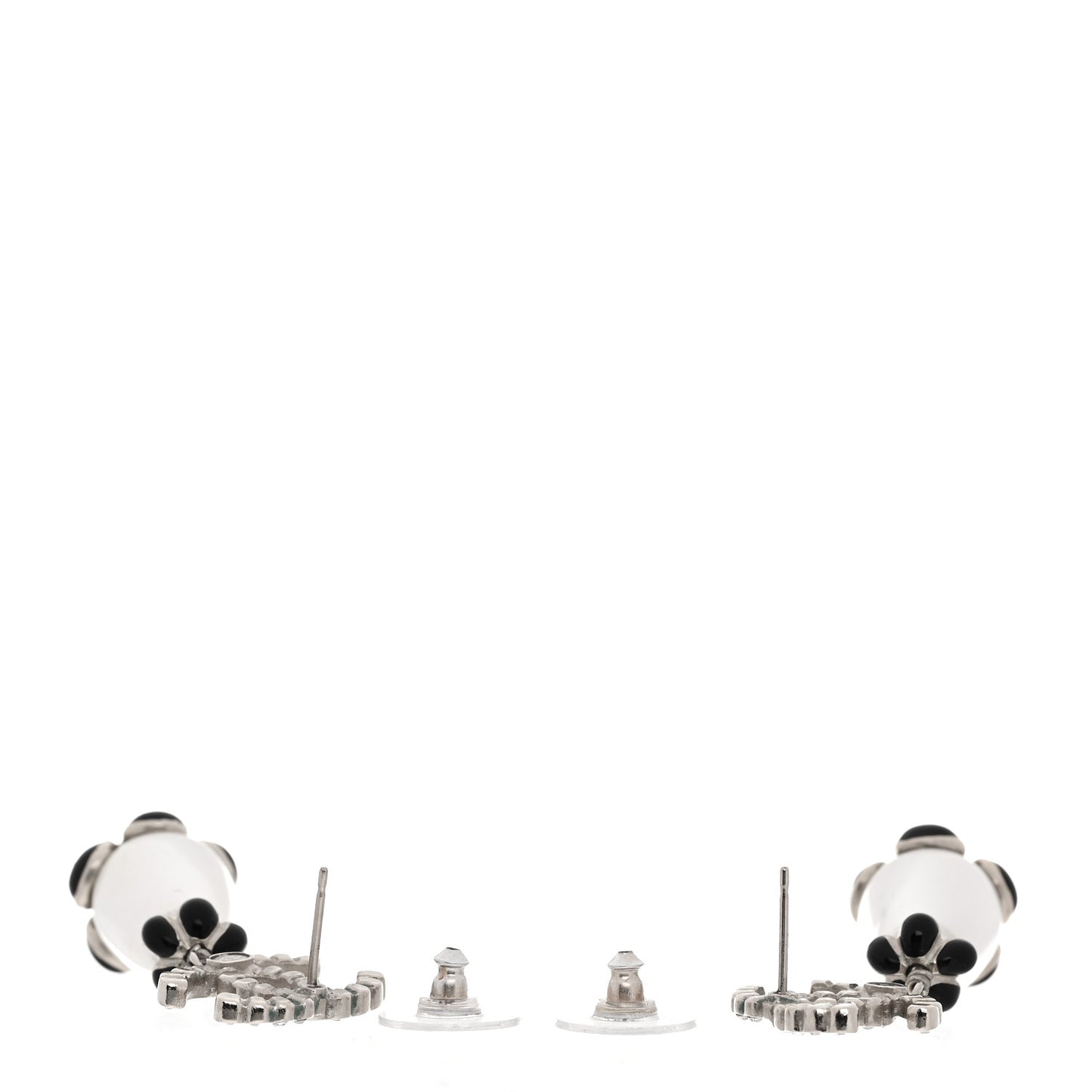 Pearl Crystal Enamel CC Flower Drop Earrings Gold Black