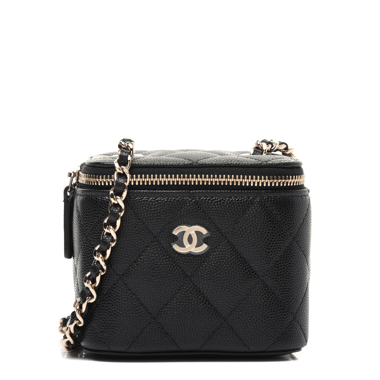 Caviar Quilted Mini Vanity Case With Chain Black