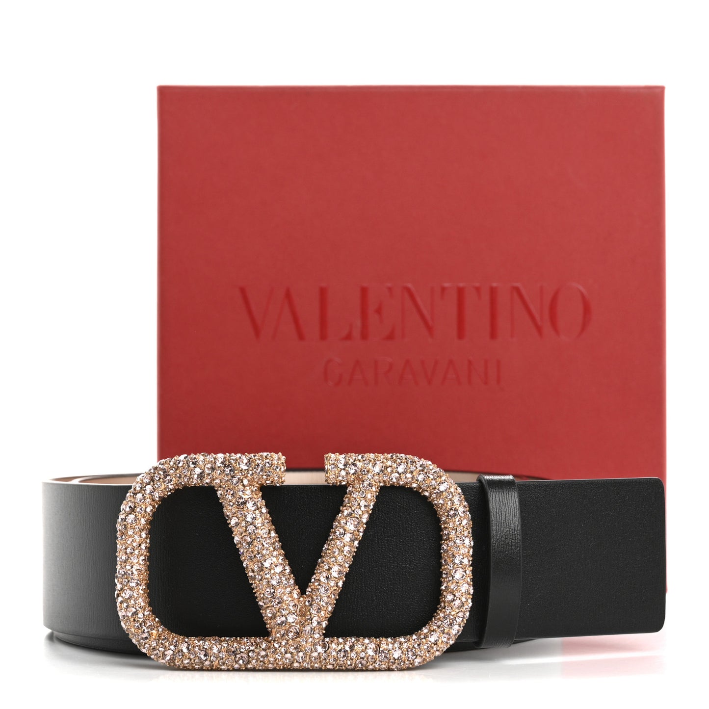 Calfskin Crystal VLogo 40mm Belt 95 38 Black Poudre