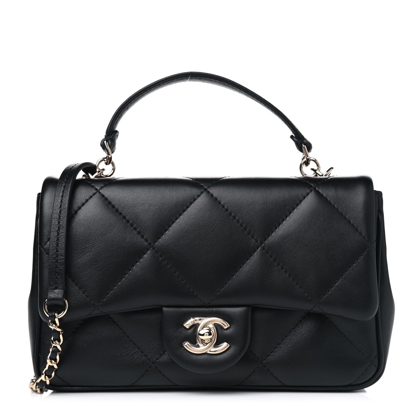 Lambskin Quilted Small Easy Carry Flap Black