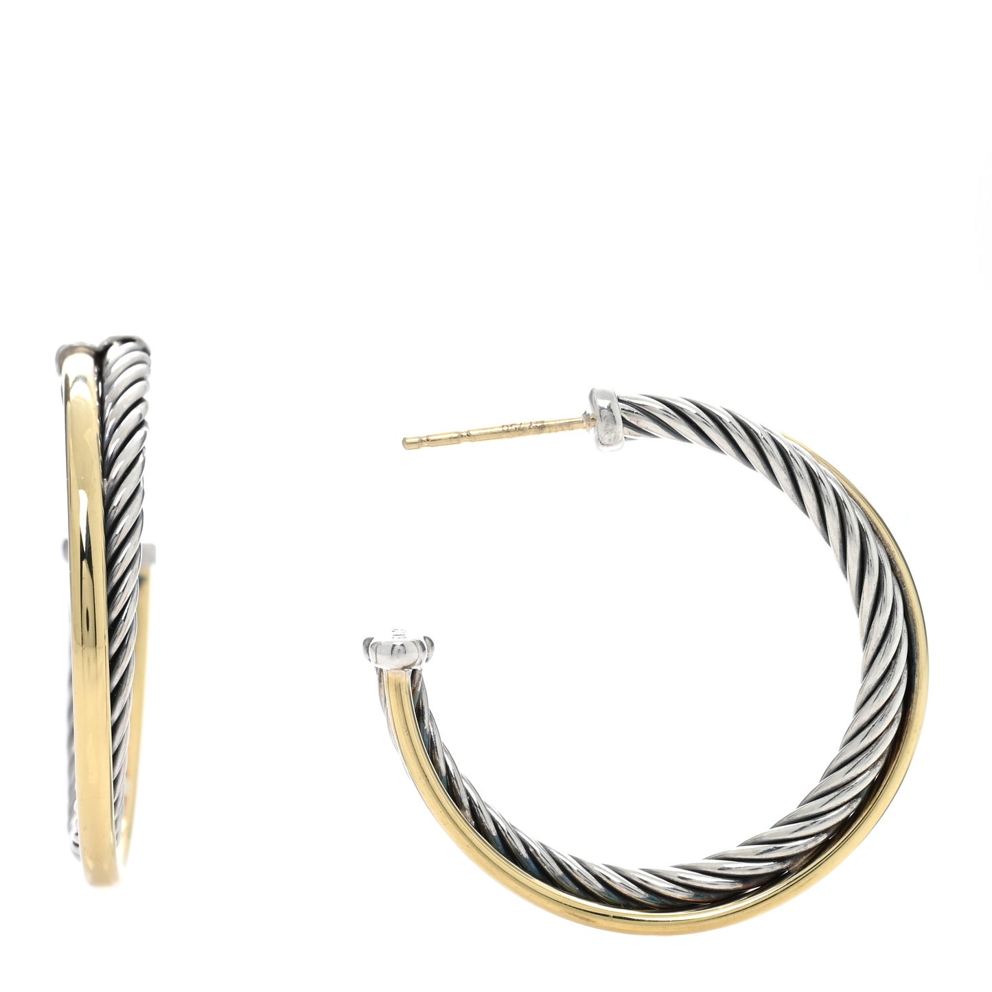 Sterling Silver 18K Yellow Gold 26mm Crossover Cable Hoop Earrings