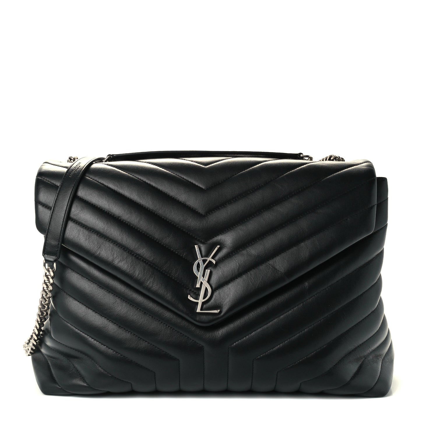 Calfskin Y Quilted Monogram Large Loulou Chain Satchel Black