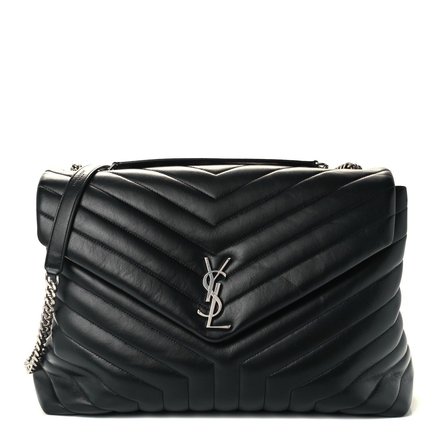 Saint Laurent Calfskin Y Quilted Monogram Large Loulou Chain Satchel Black 1 of 11