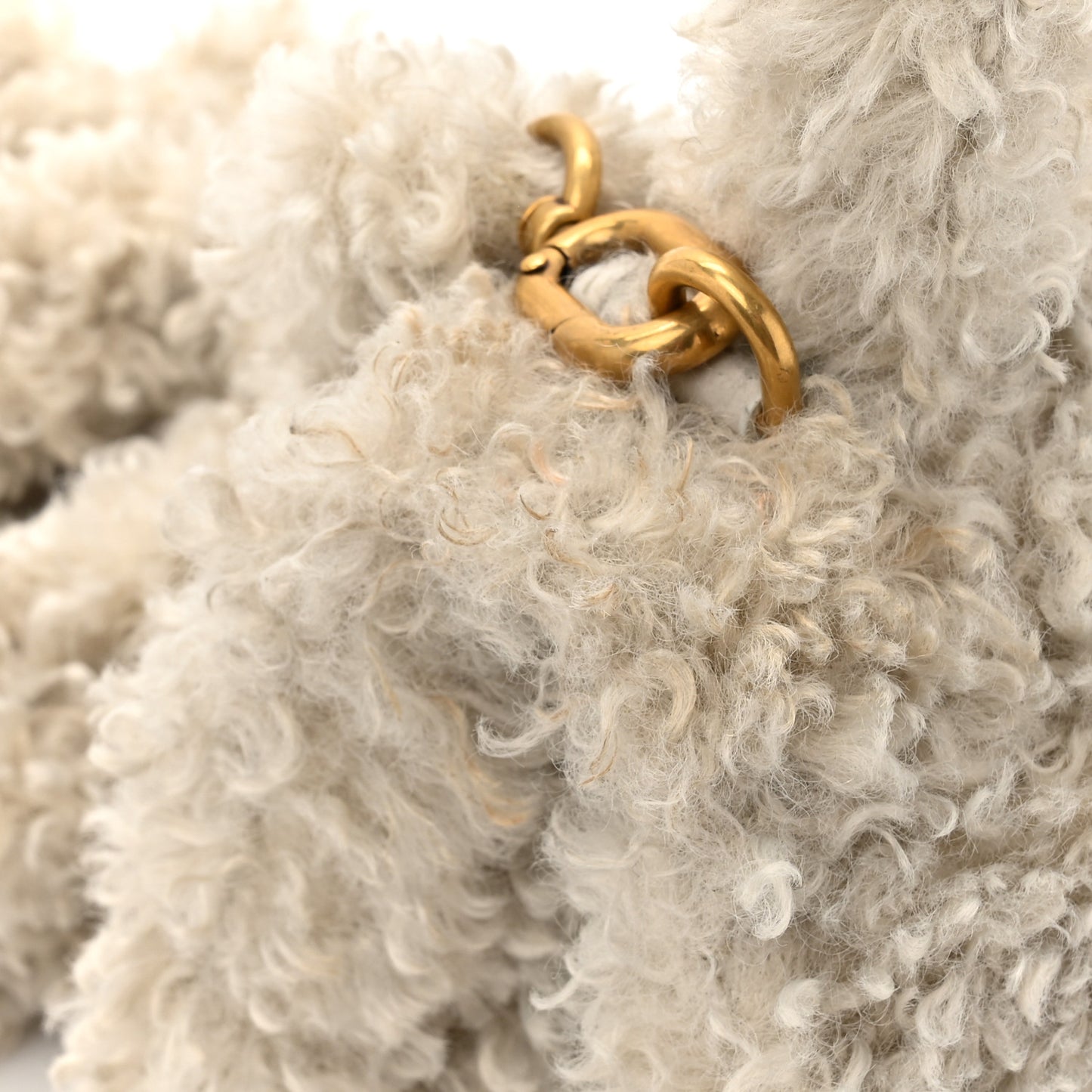 Faux Fur Fluffy Hourglass XS Top Handle Bag Beige