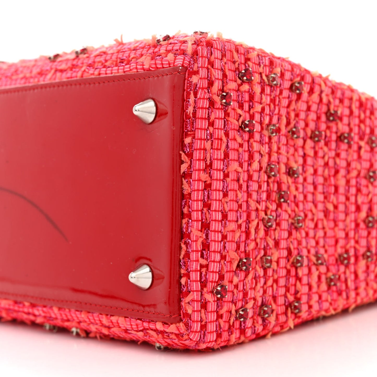 Tweed Fringe Rhinestone Medium Lady Dior Red