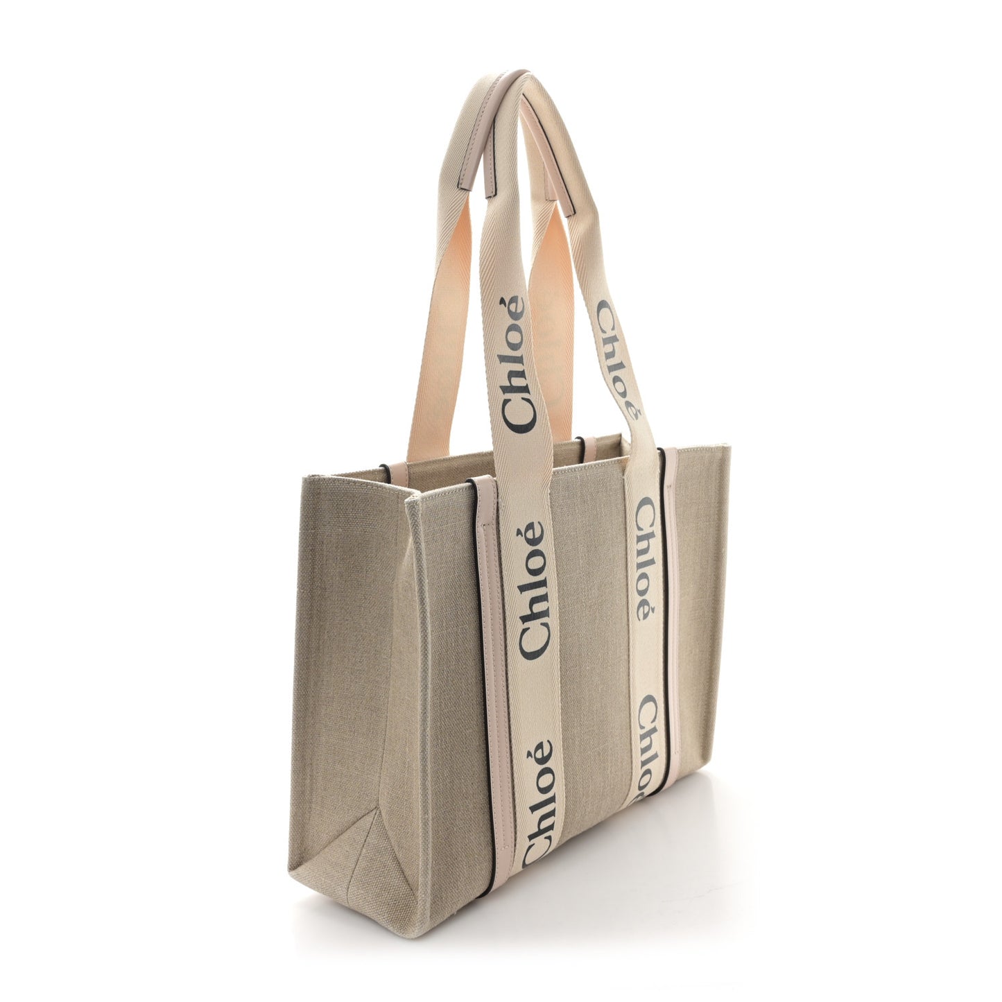 Linen Calfskin Medium Woody Ribbon Tote Cement Pink