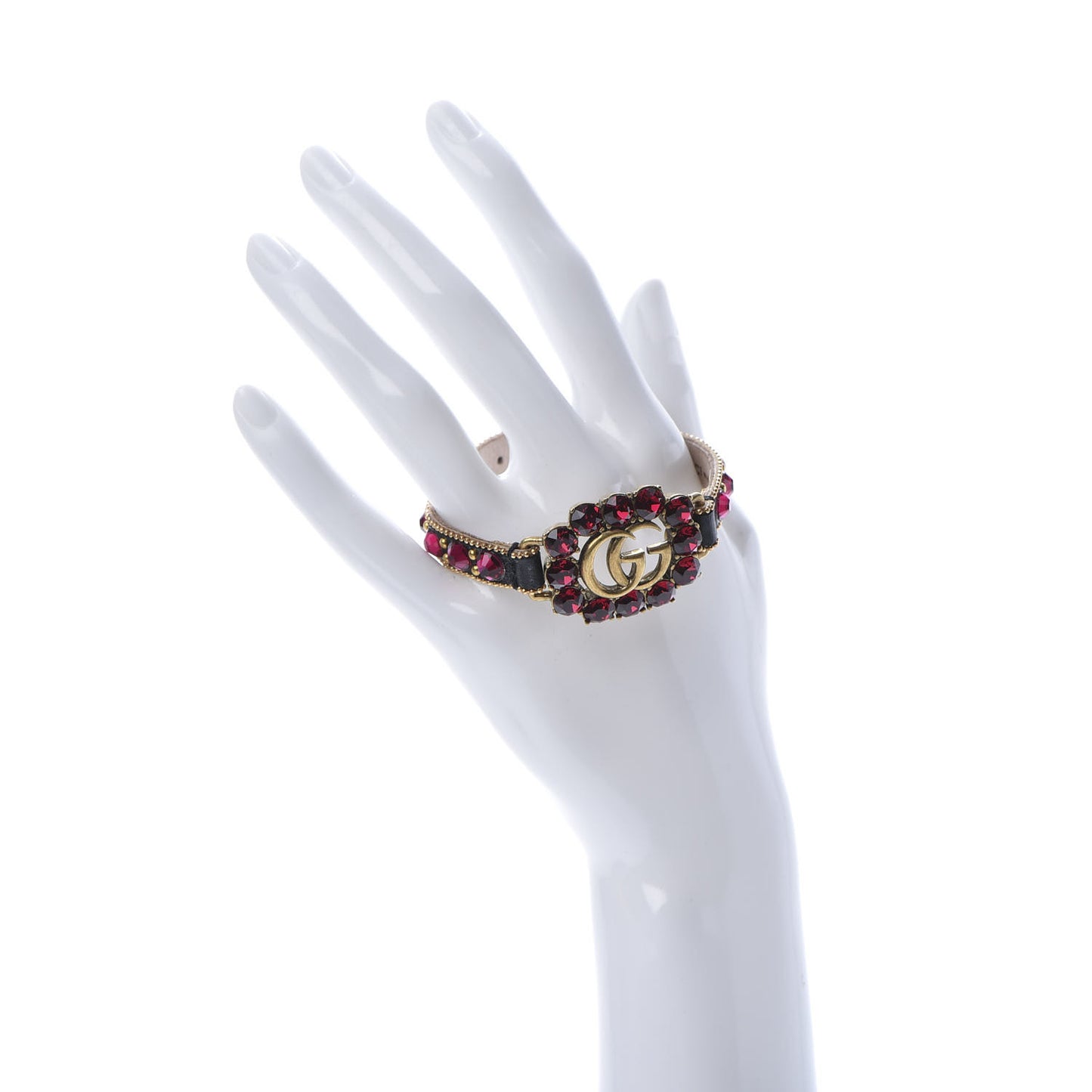 Calfskin Crystal Double G Bracelet Gold