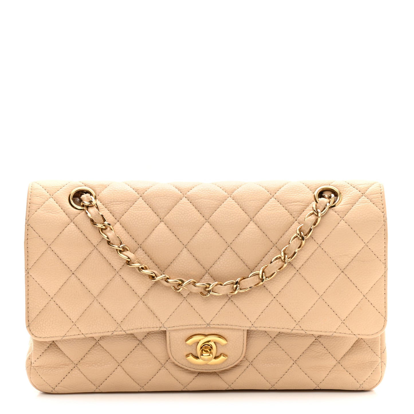 Caviar Quilted Medium Double Flap Beige Clair