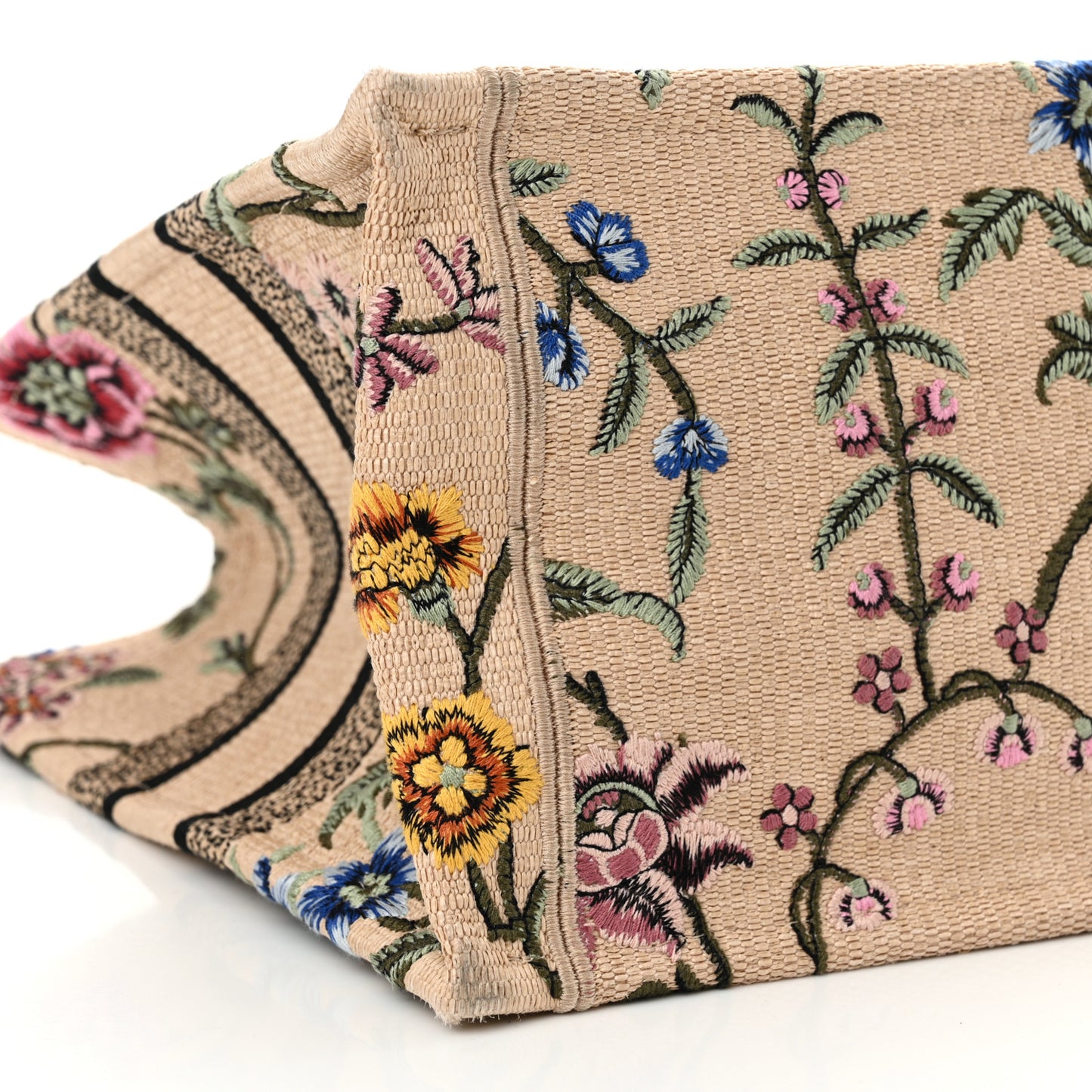 Raffia Embroidered Petites Fleurs Medium Book Tote Natural