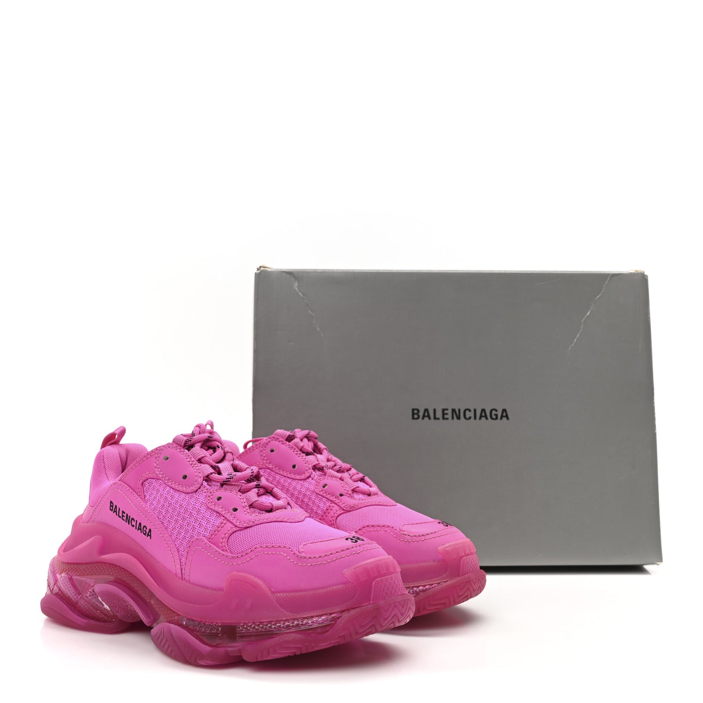 Fabric Mesh Clear Sole Fluo Womens Triple S Sneakers 38 Pink
