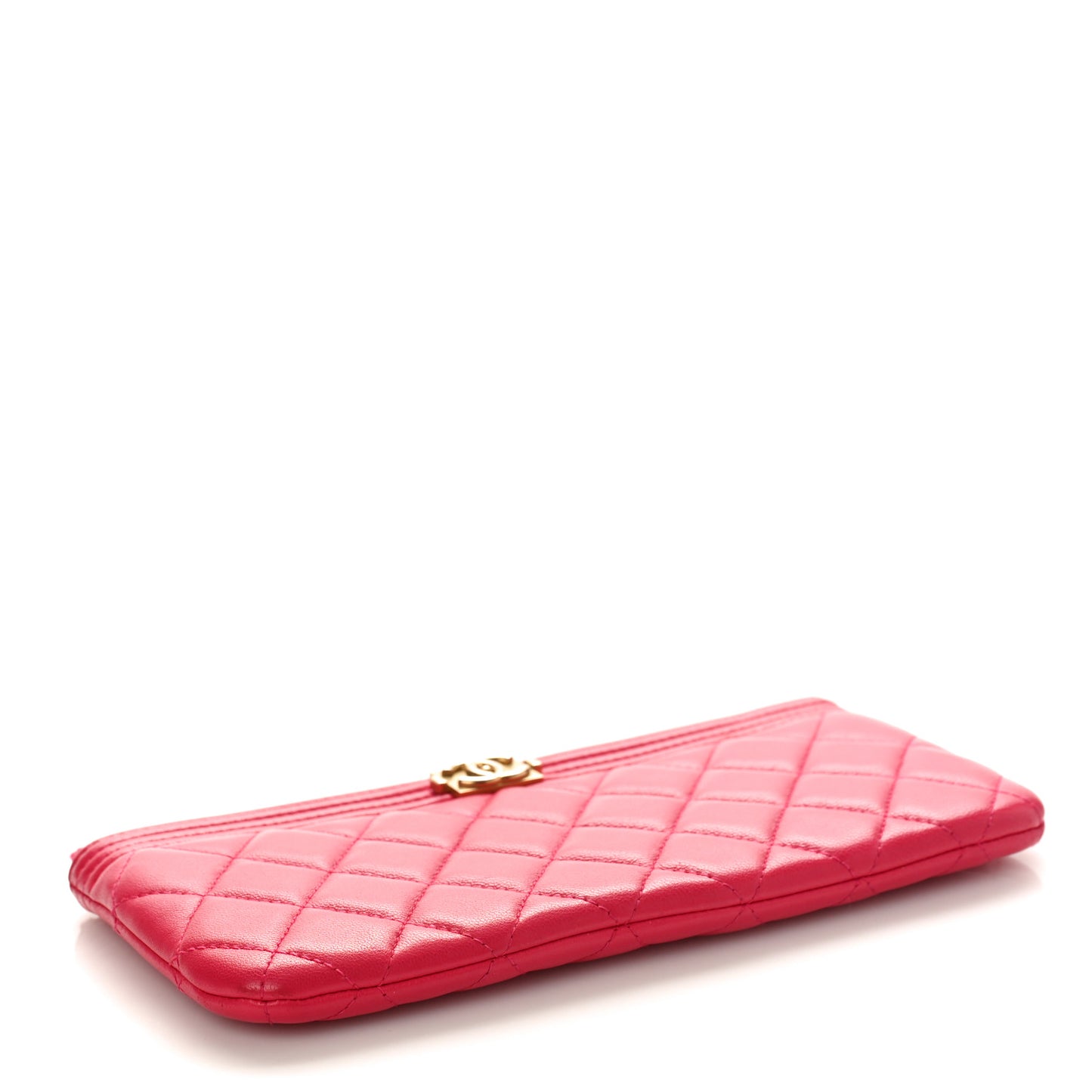 Lambskin Quilted Small Boy Zipped Pouch Red