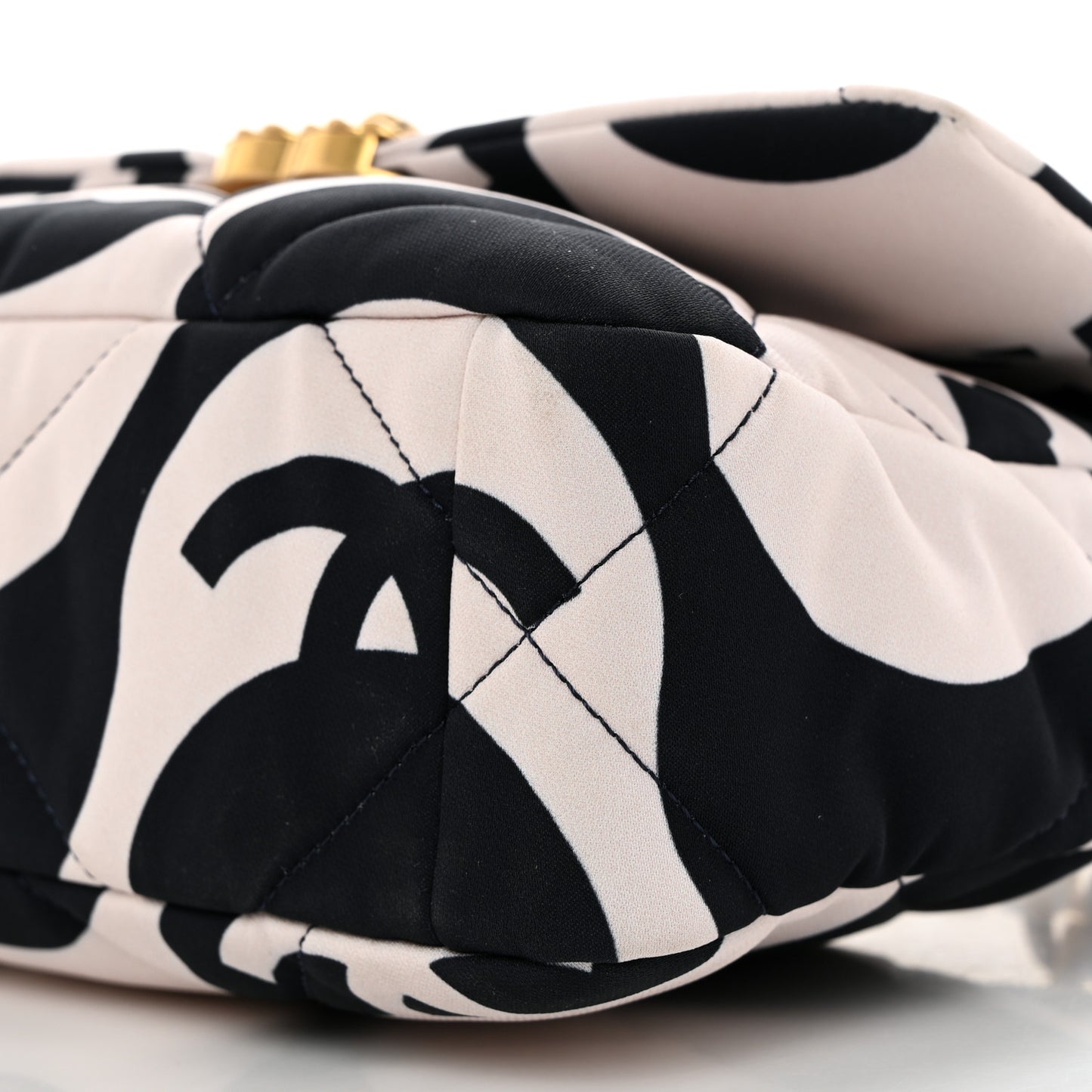 Fabric Printed Large Chanel 19 Flap Black Ecru
