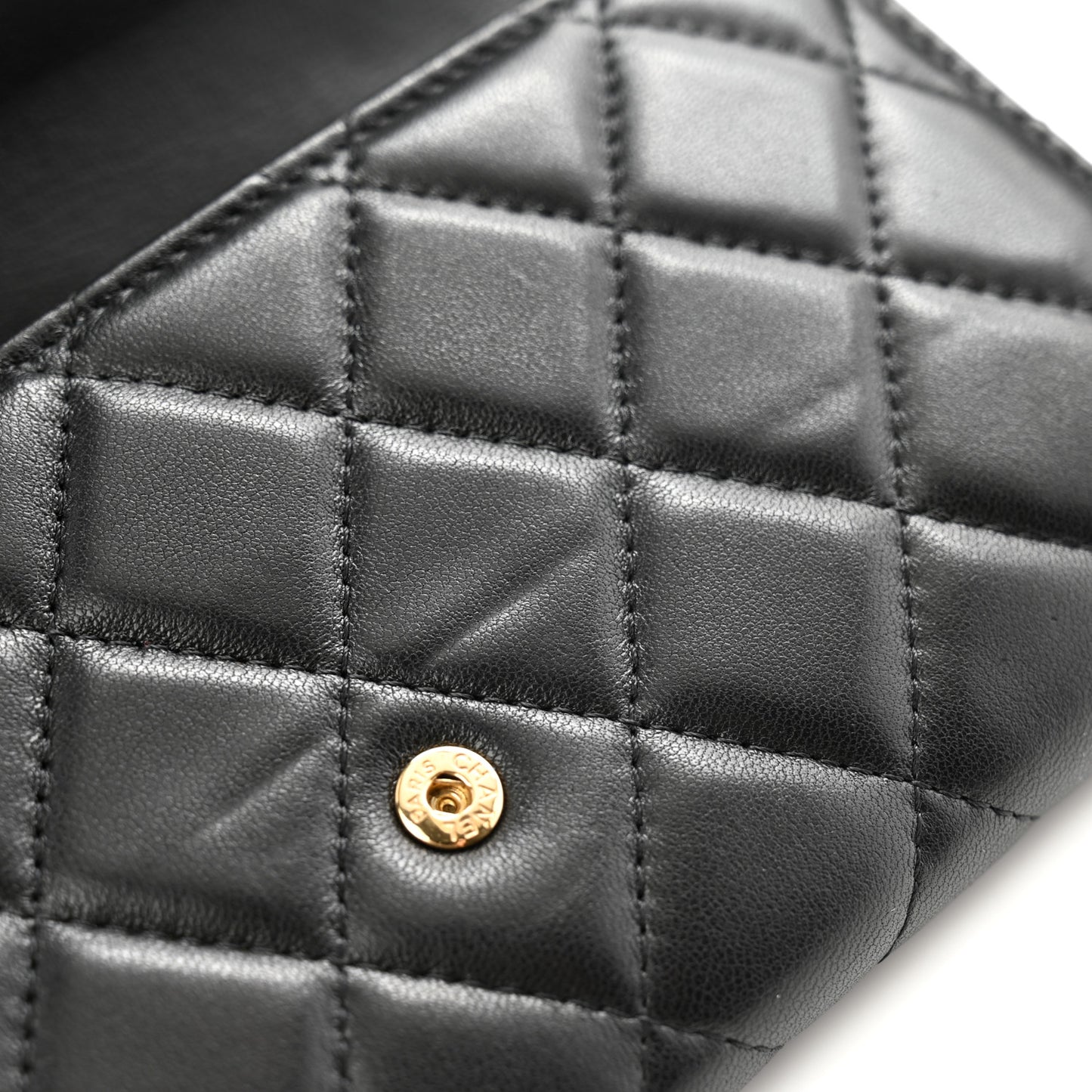 Lambskin Quilted Large Gusset Flap Wallet Black