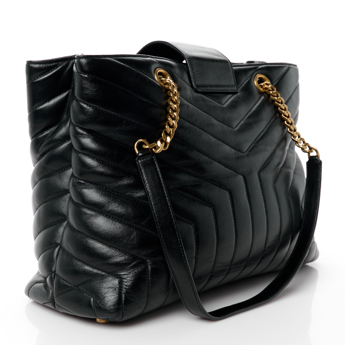 Calfskin Y Quilted Monogram Large Loulou Shopper Black