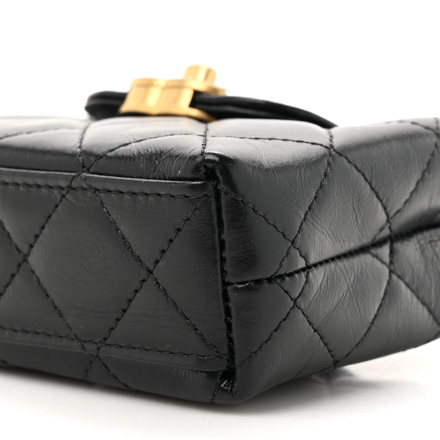 Shiny Aged Calfskin Quilted Mini Nano Kelly Shopper Black