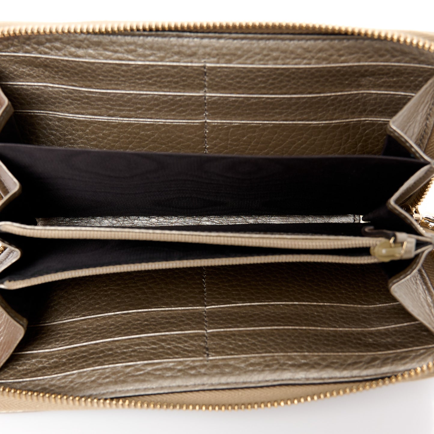 Metallic Pebbled Calfskin Soho Zip Around Wallet Golden Beige