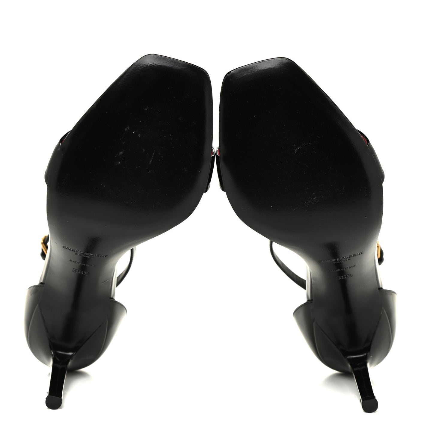 Patent Calfskin Amber 105 Ankle Strap Sandals 38.5 Black