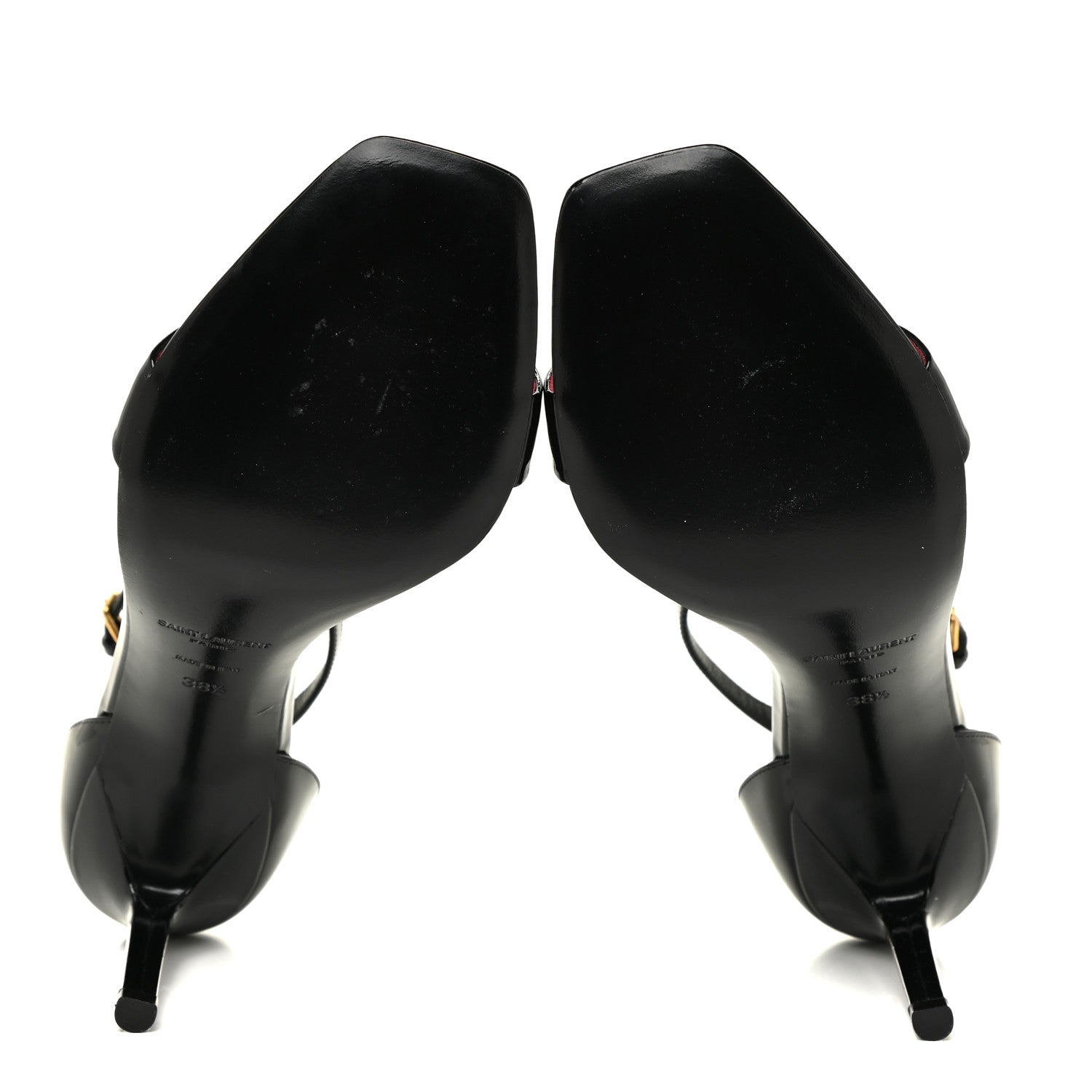 Saint Laurent Patent Calfskin Amber 105 Ankle Strap Sandals 38.5 Black 5 of 16