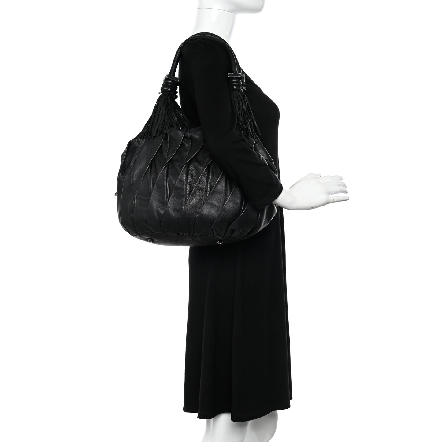 Lambskin Plated Fringed Tinzita Shoulder Bag Black
