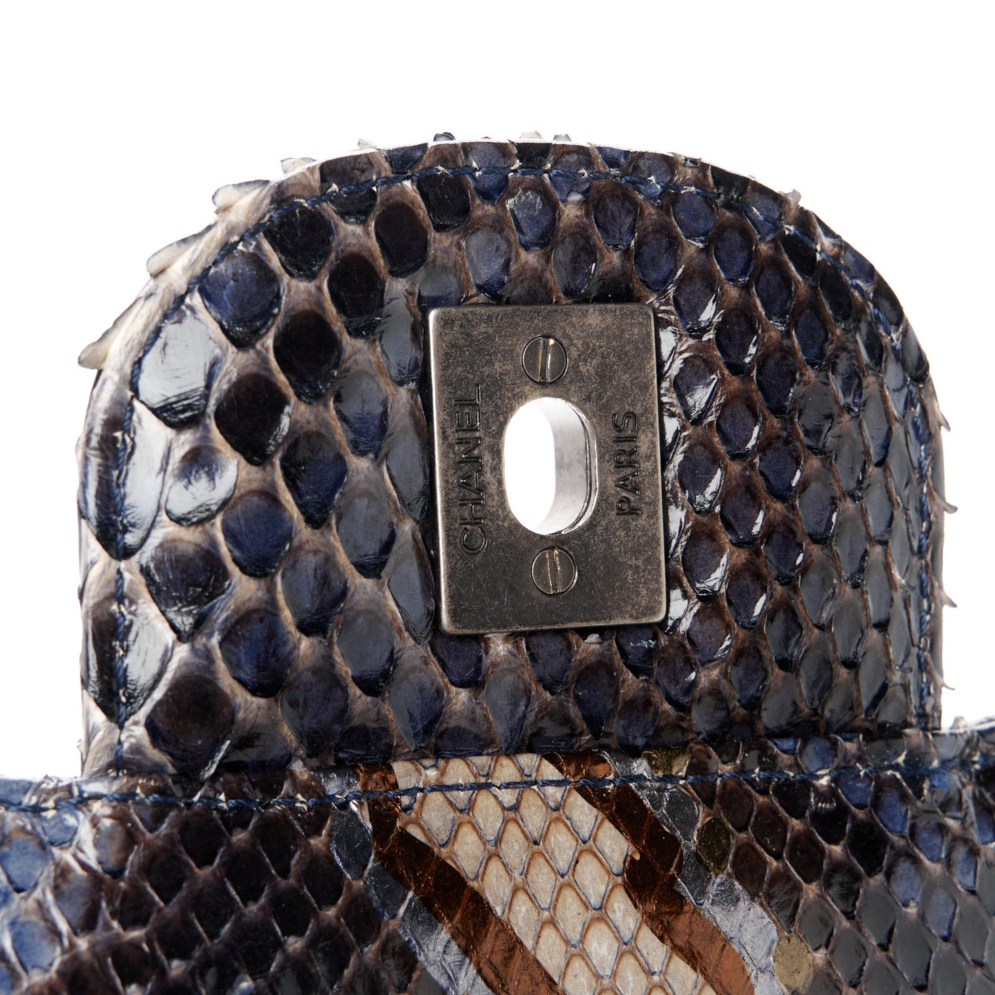 Metallic Snakeskin Jumbo Double Flap Blue