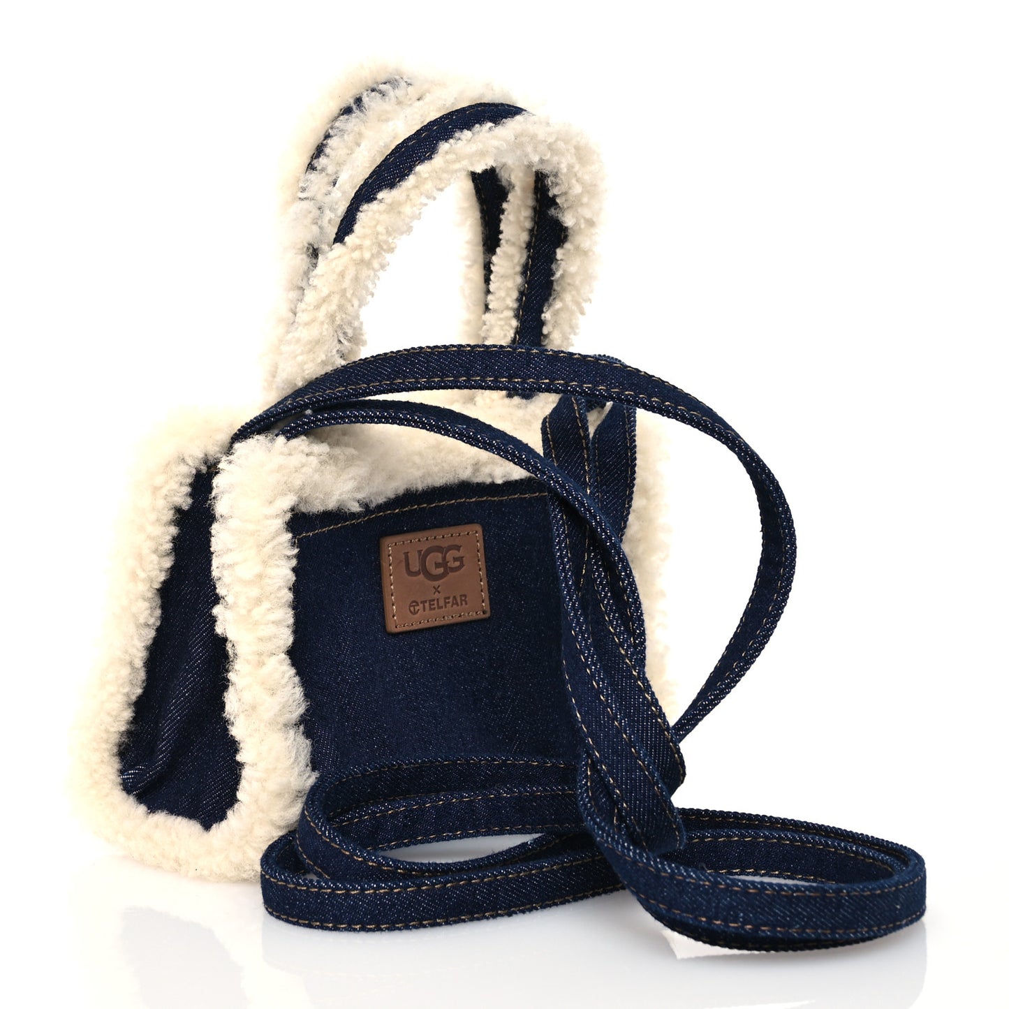 X UGG Denim Shearling Small Shopping Bag Raw Denim
