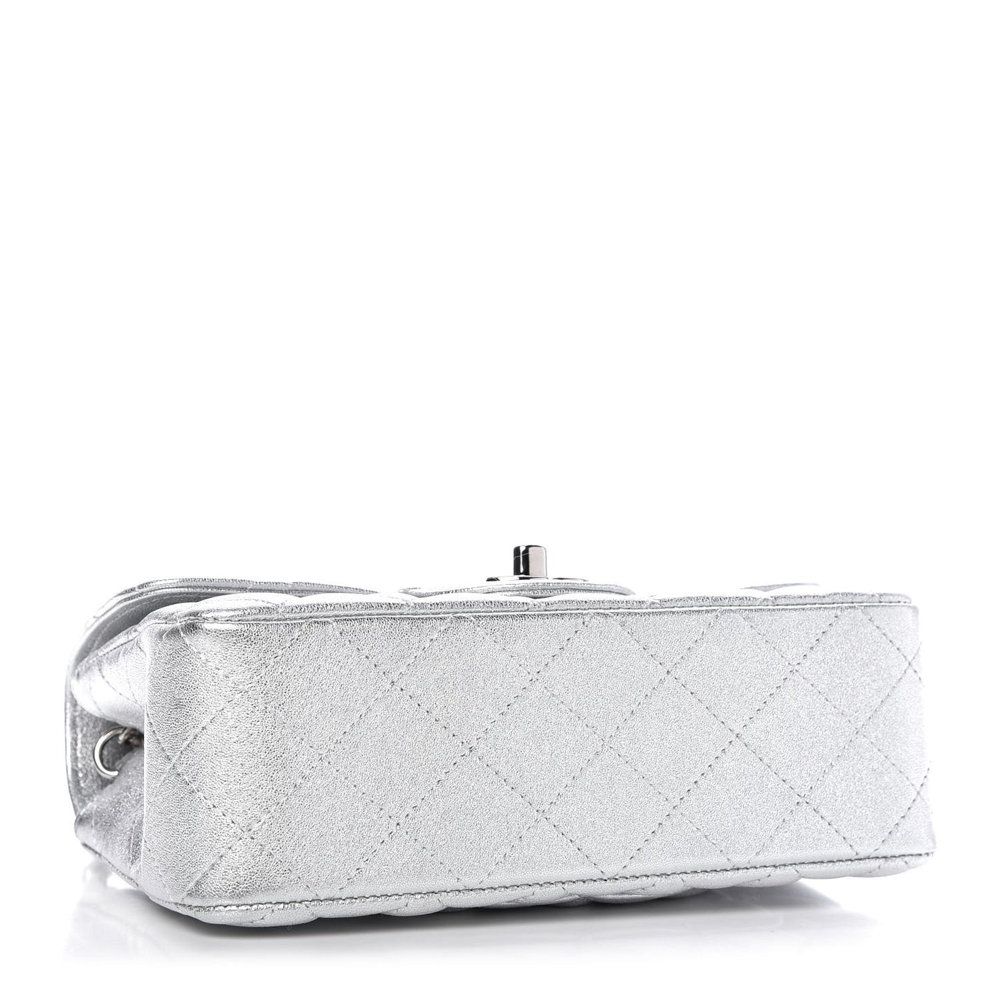 Metallic Lambskin Quilted Mini Rectangular Flap Silver