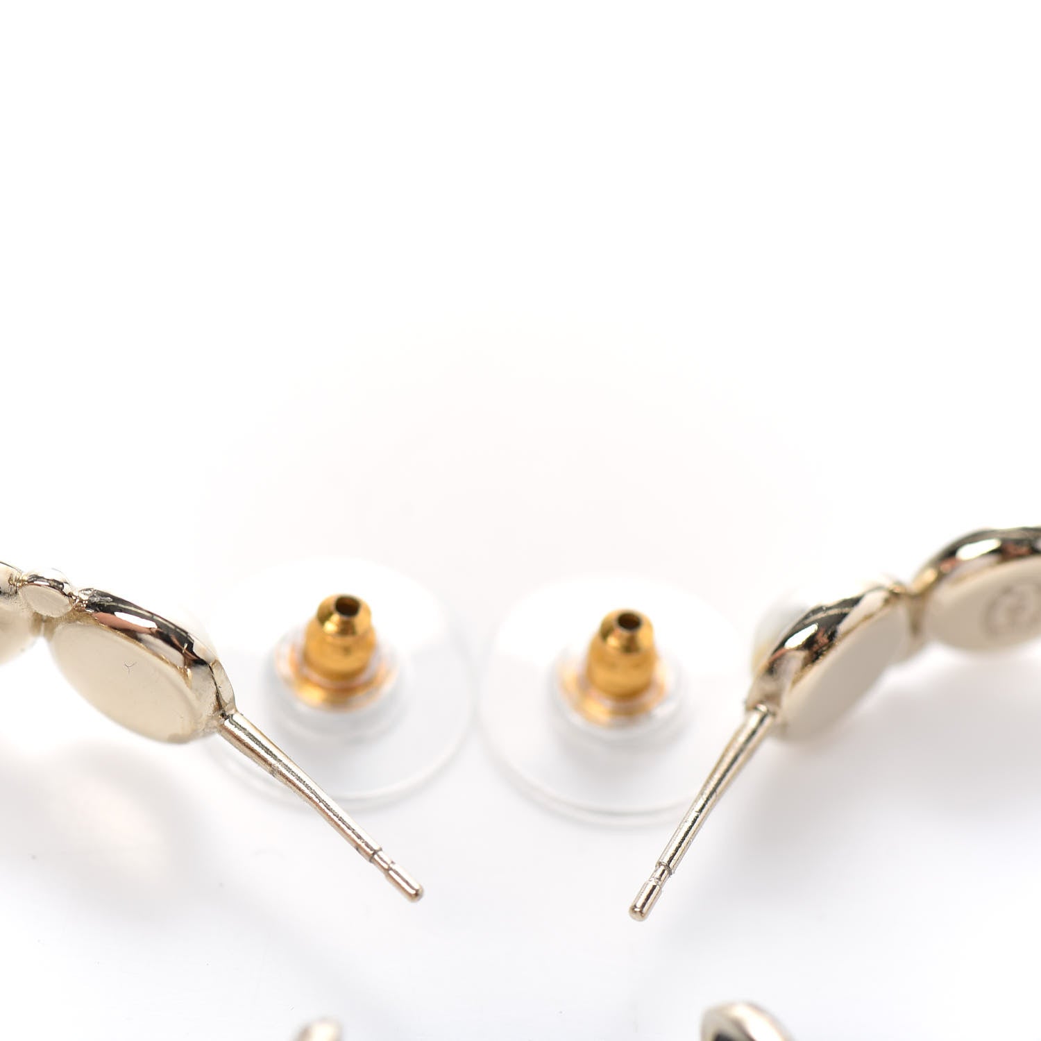 Chanel Crystal Pearl Metal Resin Polka Dot Hoop Earrings Gold Black 3 of 4