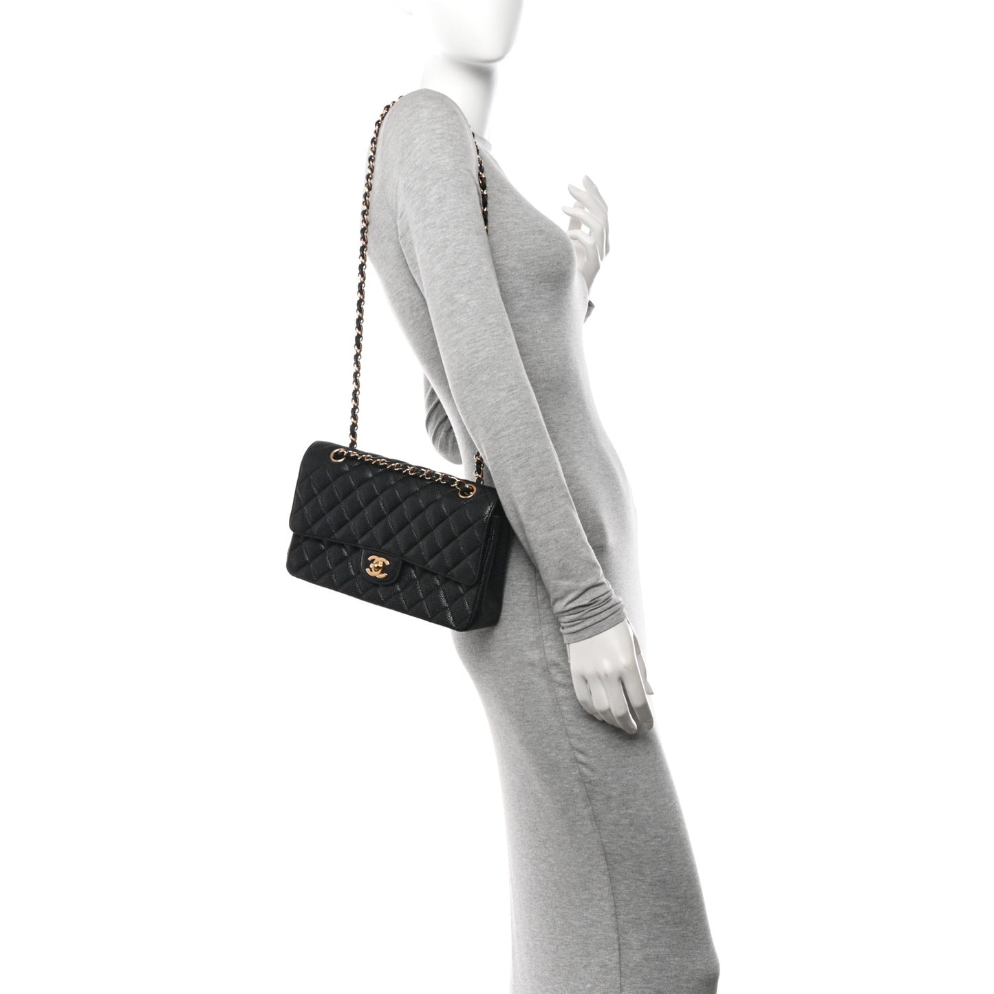 Caviar Quilted Medium Double Flap Black