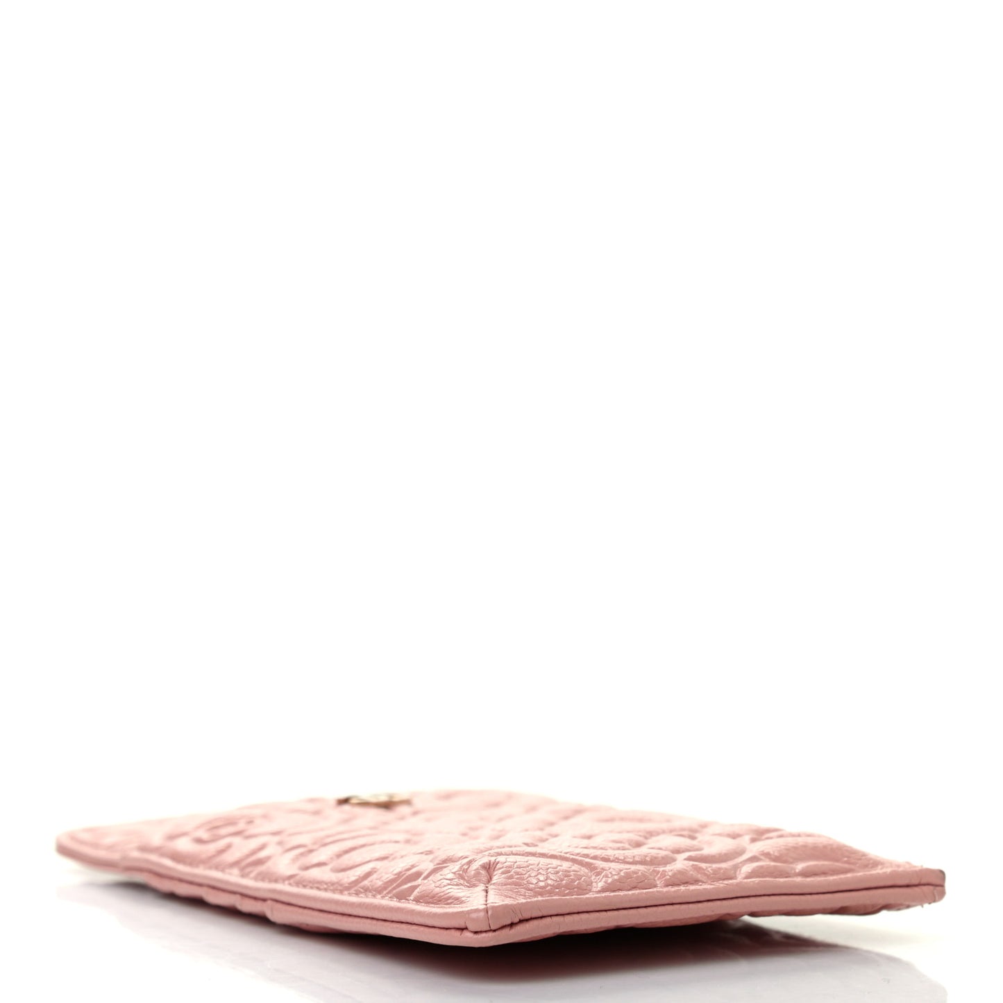 Caviar Camellia Embossed Classic Flat Wallet Pouch Pink