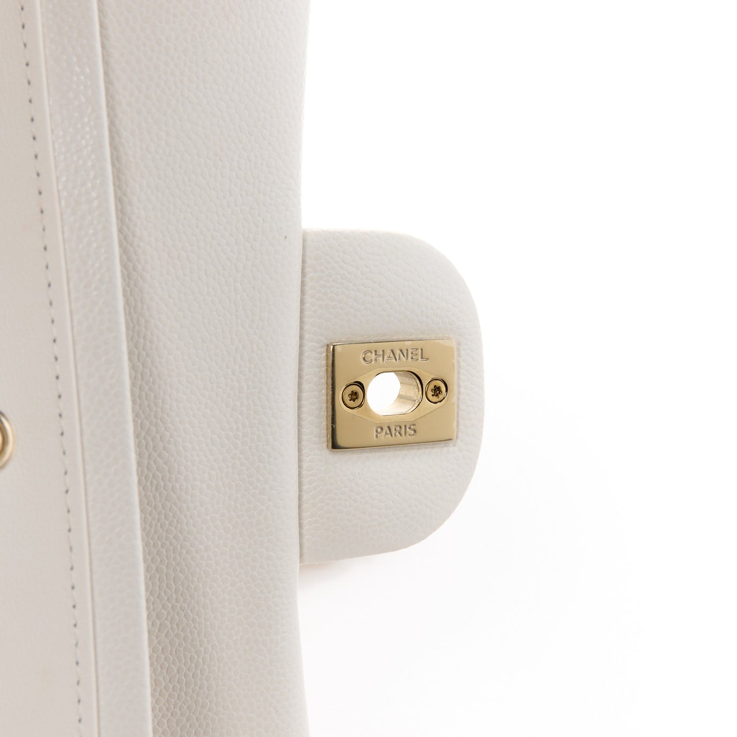 Caviar Quilted Medium Double Flap White