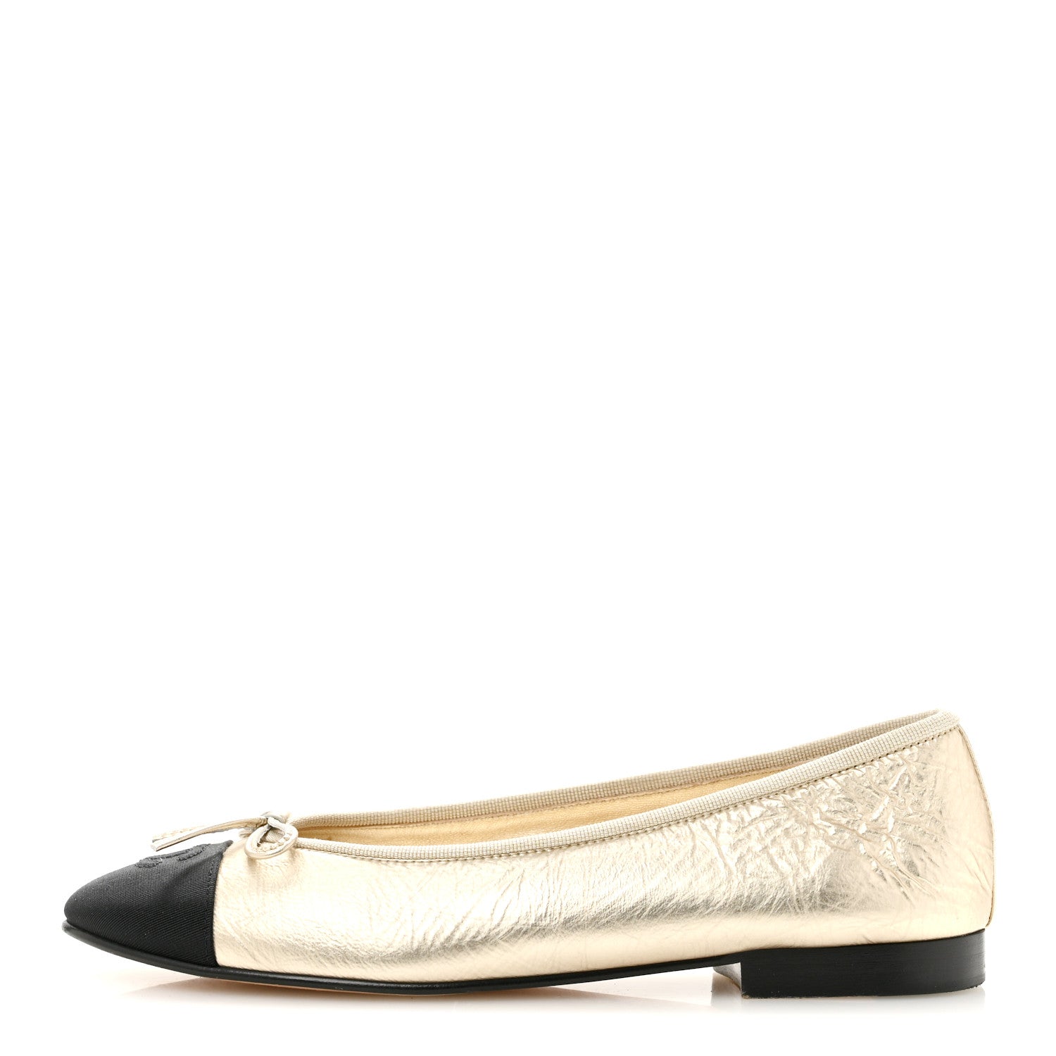 期間限定お値下げCHANEL Facettes Ballerina Chanel Metallic Laminated Lambskin Grosgrain CC Cap Toe Ballerina