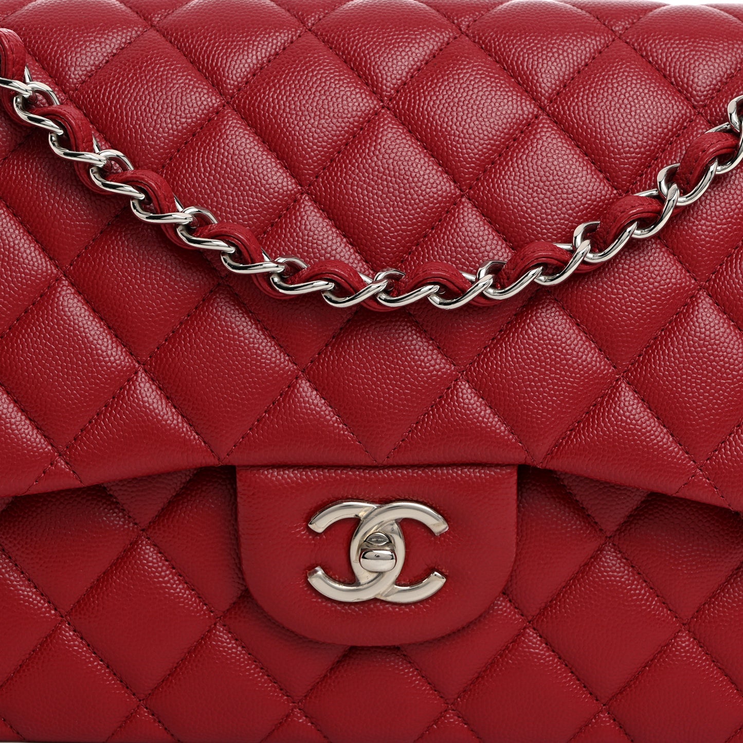 Caviar Quilted Jumbo Double Flap Dark Red