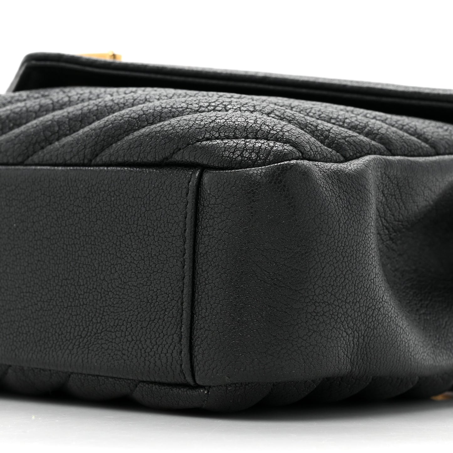 Sheepskin Matelasse Chevron Monogram Medium College Bag Black