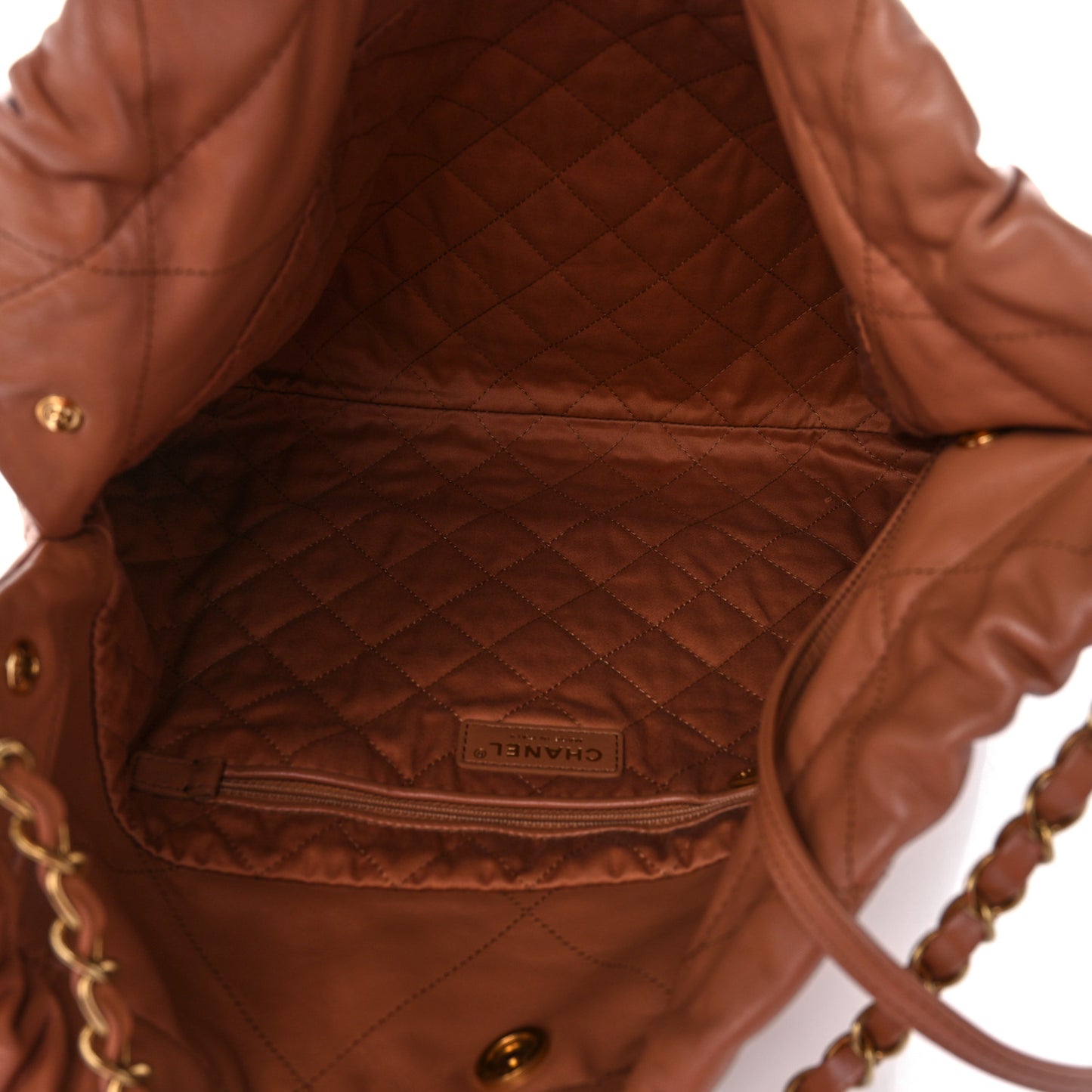 Shiny Calfskin Quilted Small Chanel 22 Camel