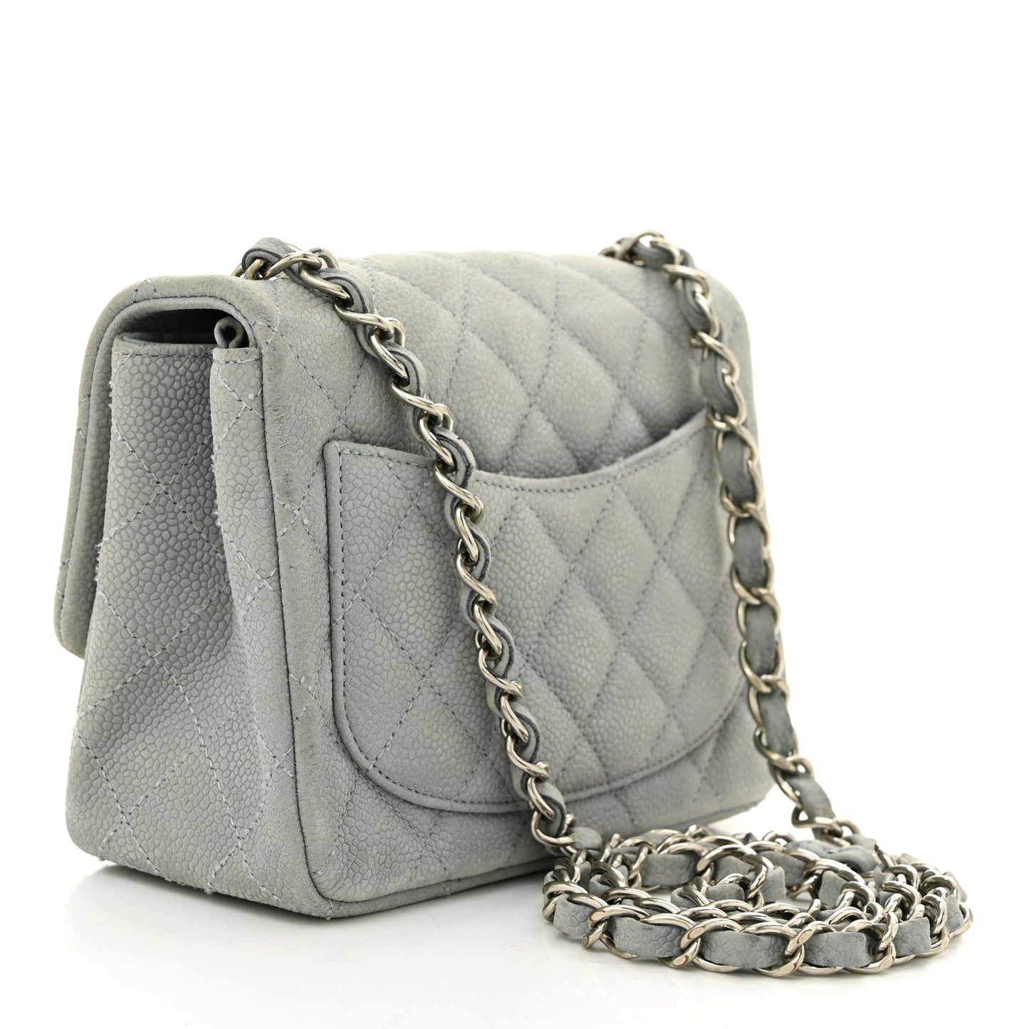 Iridescent Caviar Quilted Mini Square Flap Grey