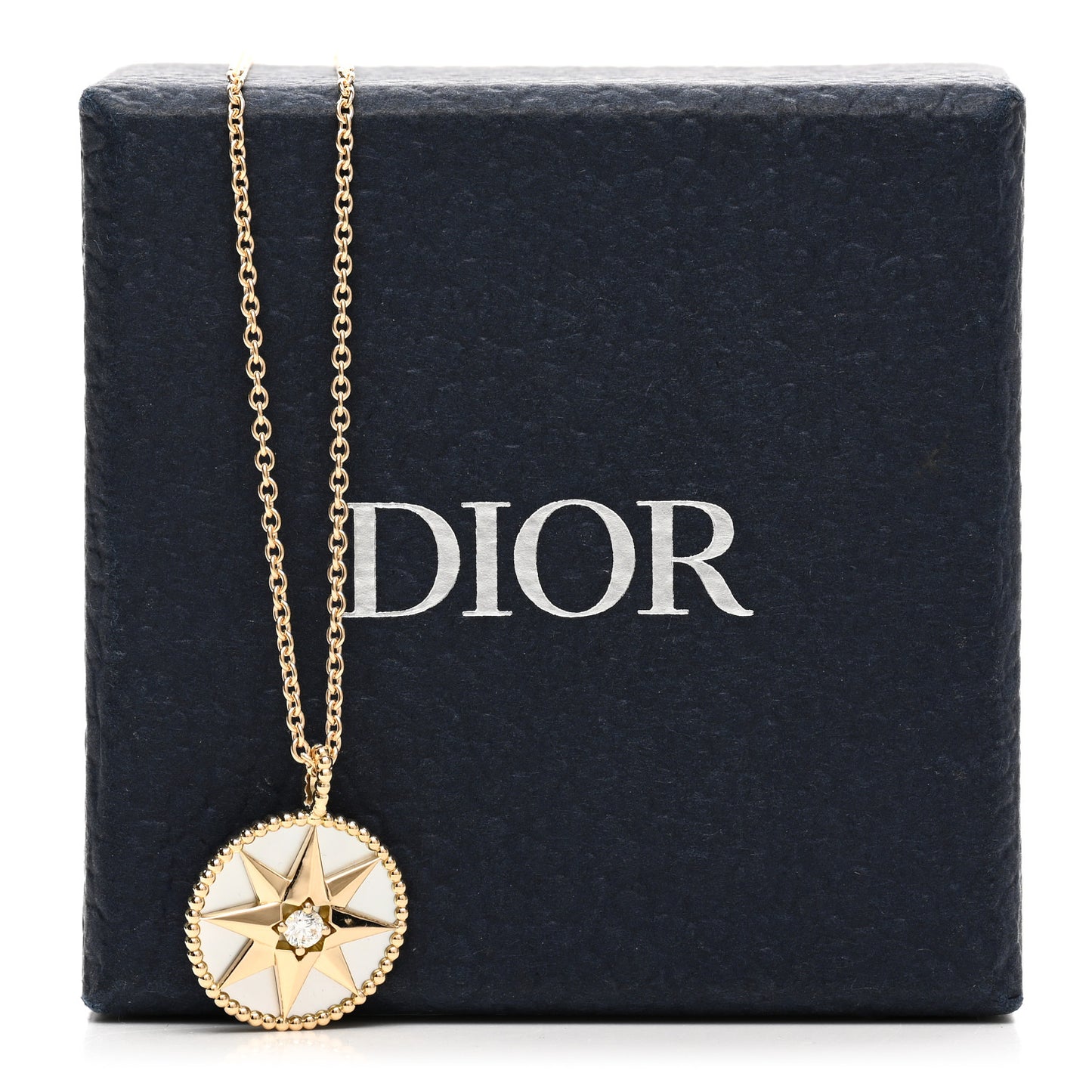 18K Yellow Gold Diamond Mother of Pearl Rose Des Vents Medallion Necklace