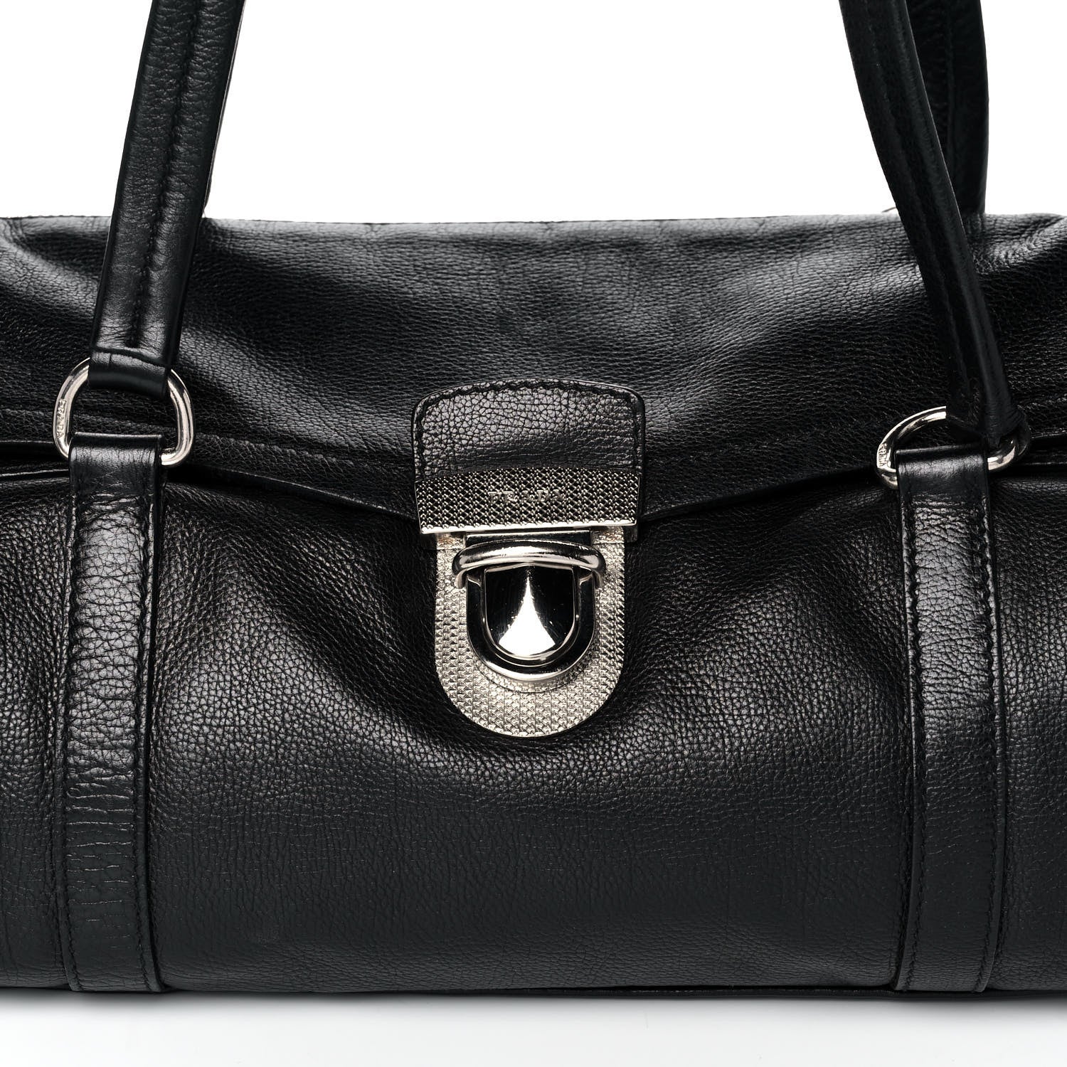 Prada Royal Calf Easy Foldover Pushlock Satchel Black 7 of 12