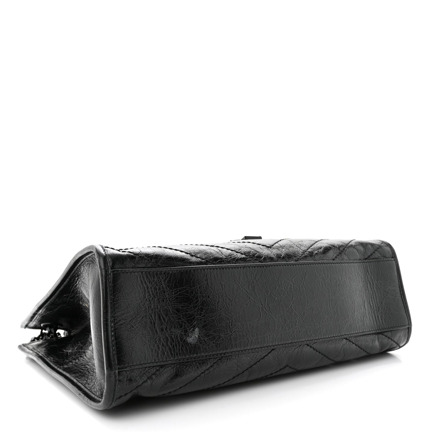 Crinkled Calfskin Matelasse Monogram Medium Niki Shopper Tote Black