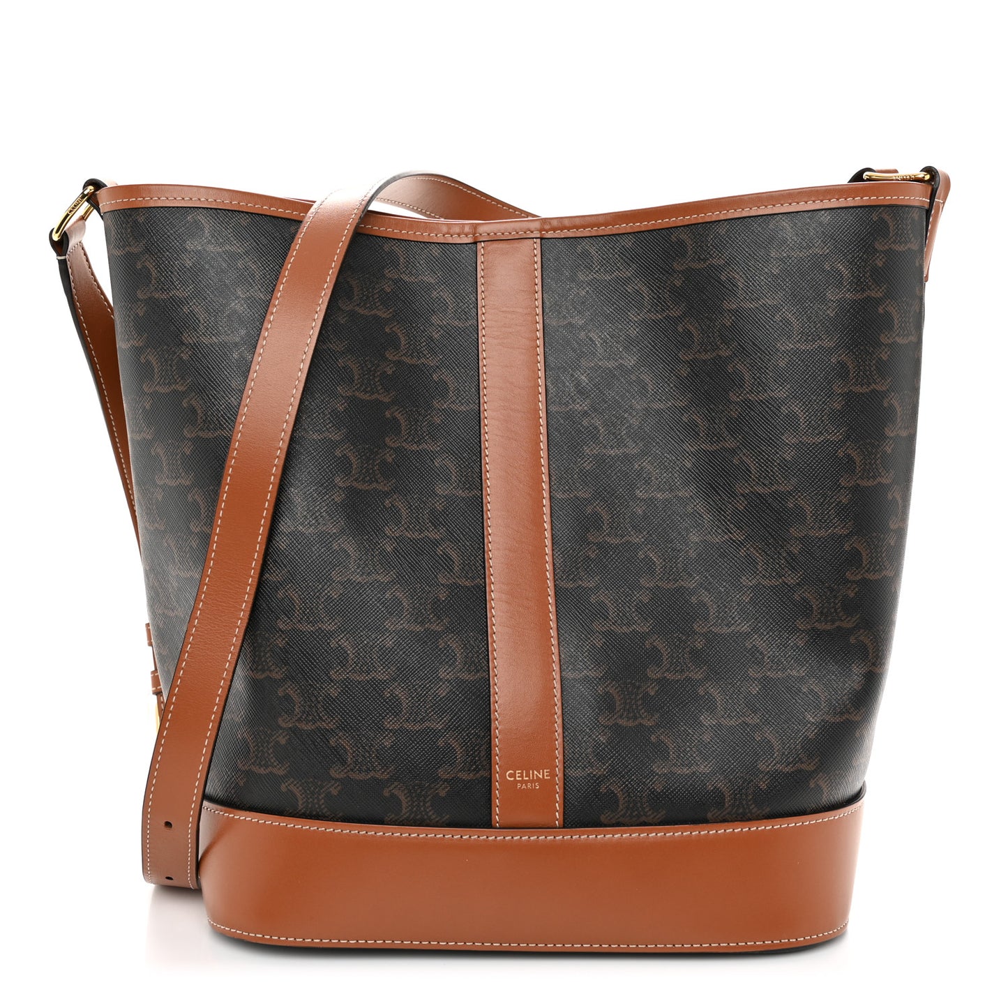 Triomphe Canvas Calfskin Medium Bucket Bag Tan