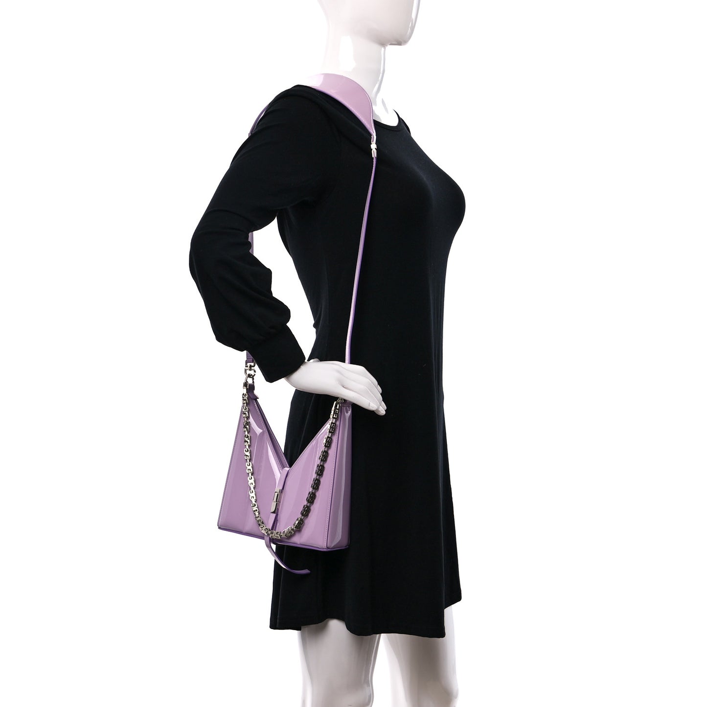 Patent Padded Small Cut Out Shoulder Bag Lilac