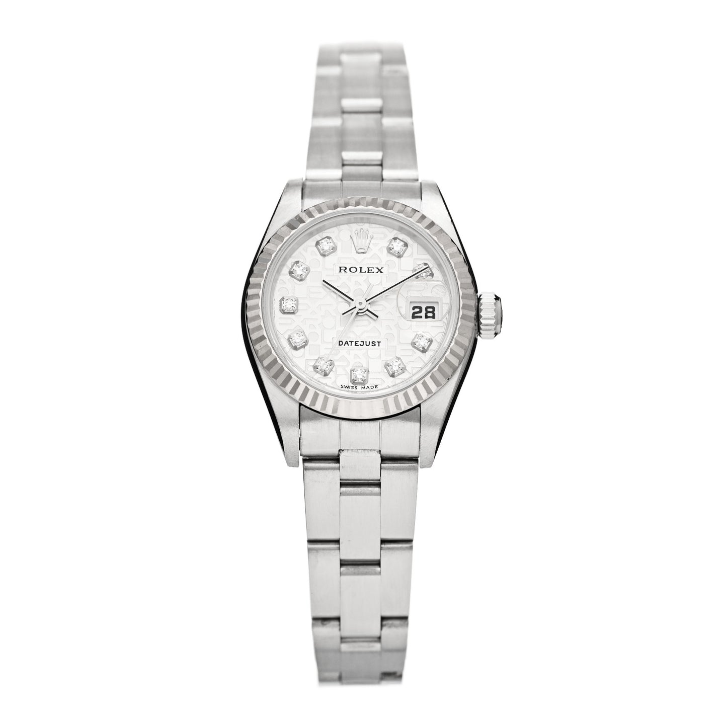 Stainless Steel 18K White Gold Diamond 26mm Oyster Perpetual Datejust Watch Silver Jubilee 79174
