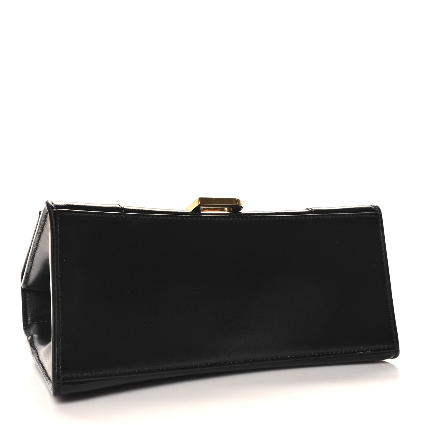 Shiny Box Calfskin Small Hourglass Top Handle Bag Black